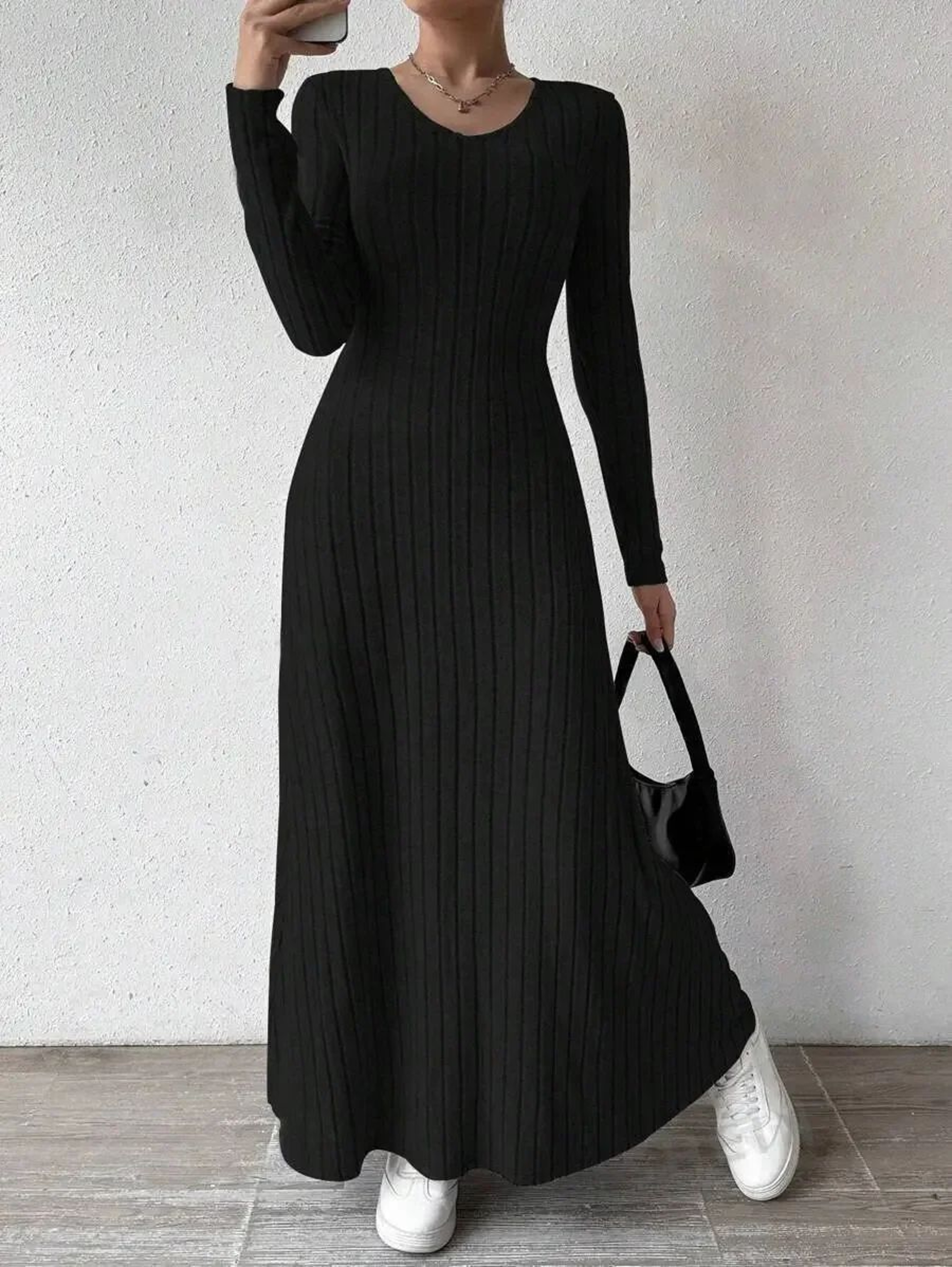 Urban Elegance Knitted Long Sleeve ALine Streetwear Dress For Women 3