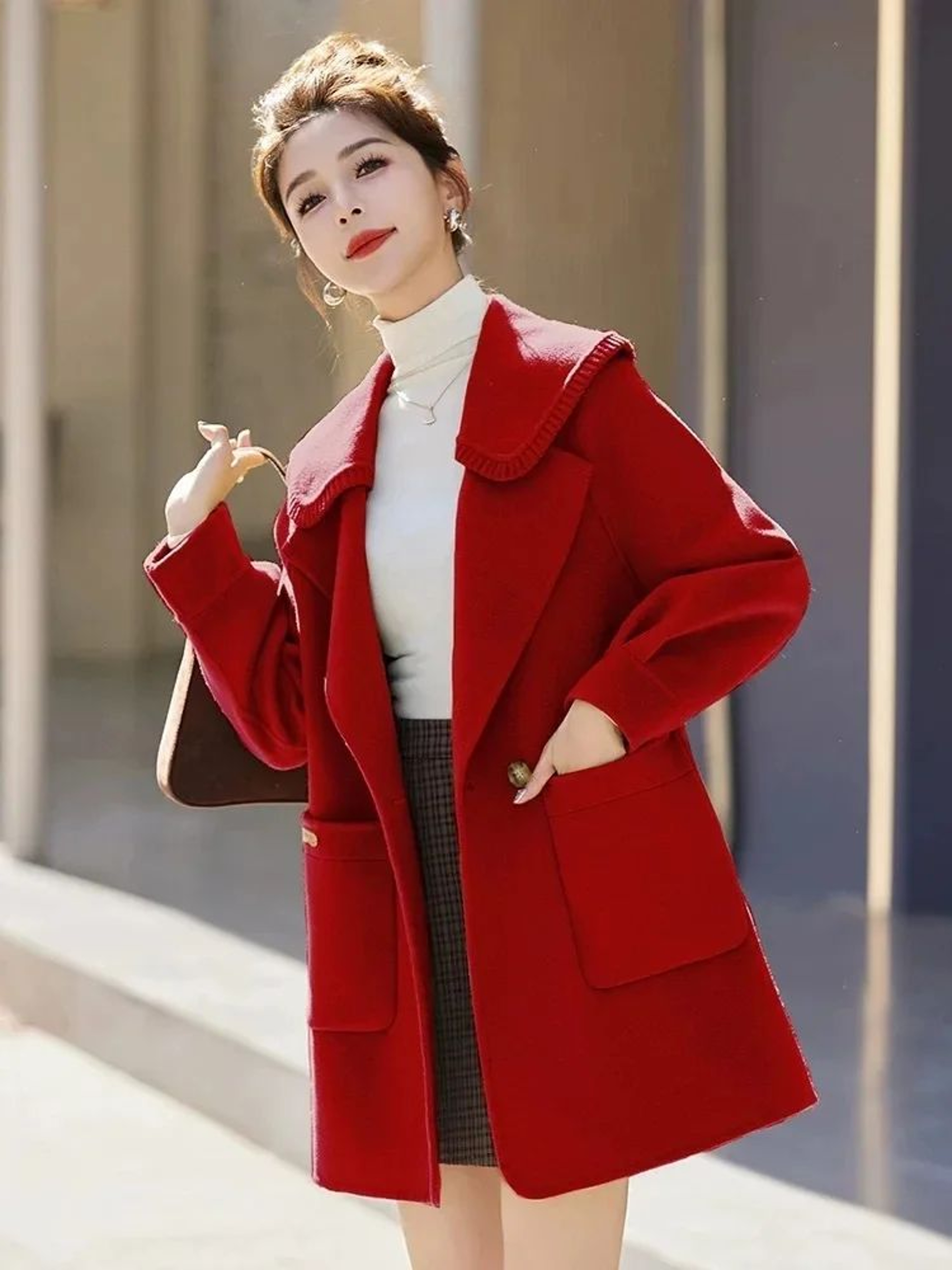 ChicFit Plus Size Wool Coat  Stylish Short Woolen Coat For Women  Cozy Autumn Winter Womens Coat 3
