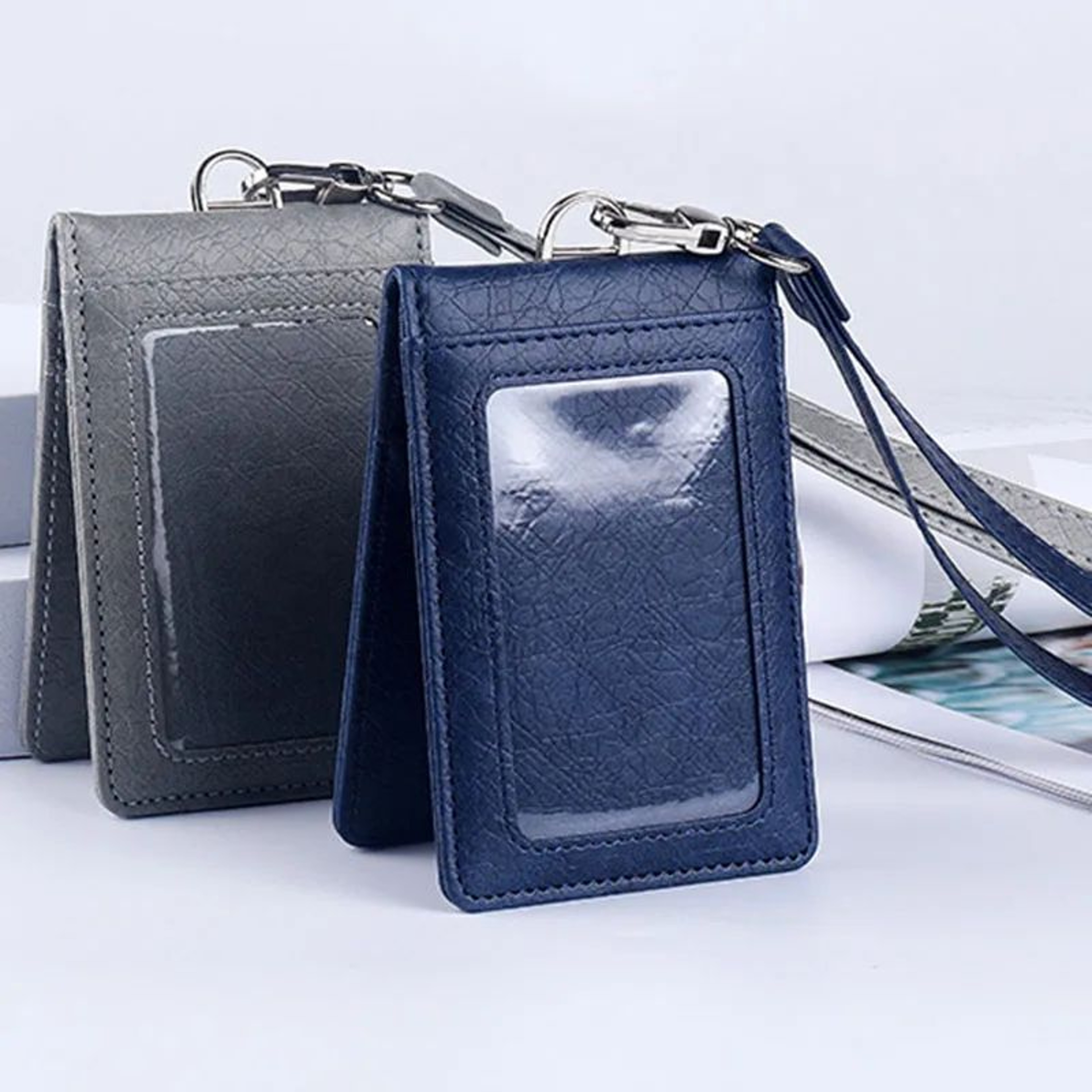 Premium Leather Credit Card Holder With Neck Lanyard  Slim ID Card Holder Wallet For 5 Cards 0