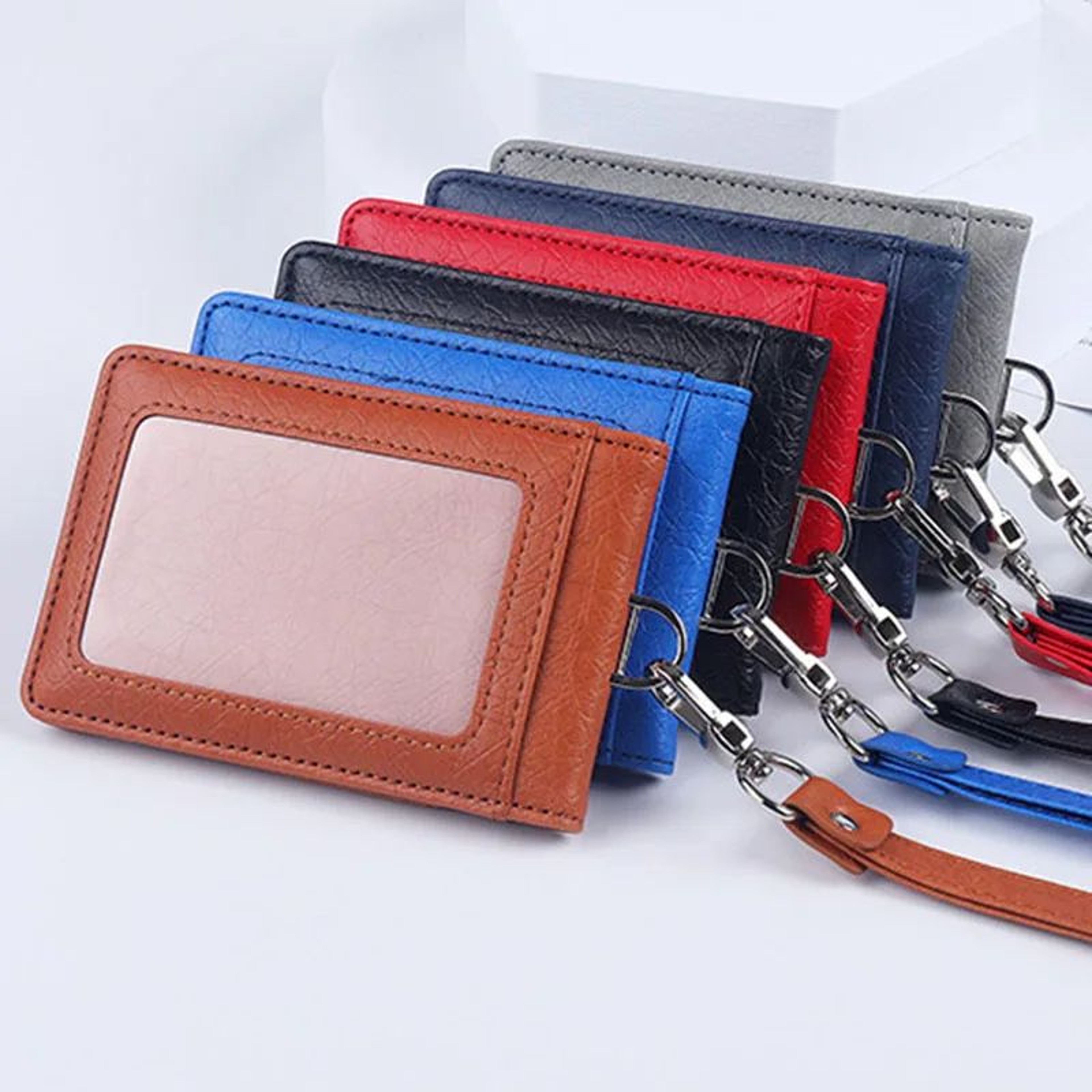Premium Leather Credit Card Holder With Neck Lanyard  Slim ID Card Holder Wallet For 5 Cards 1