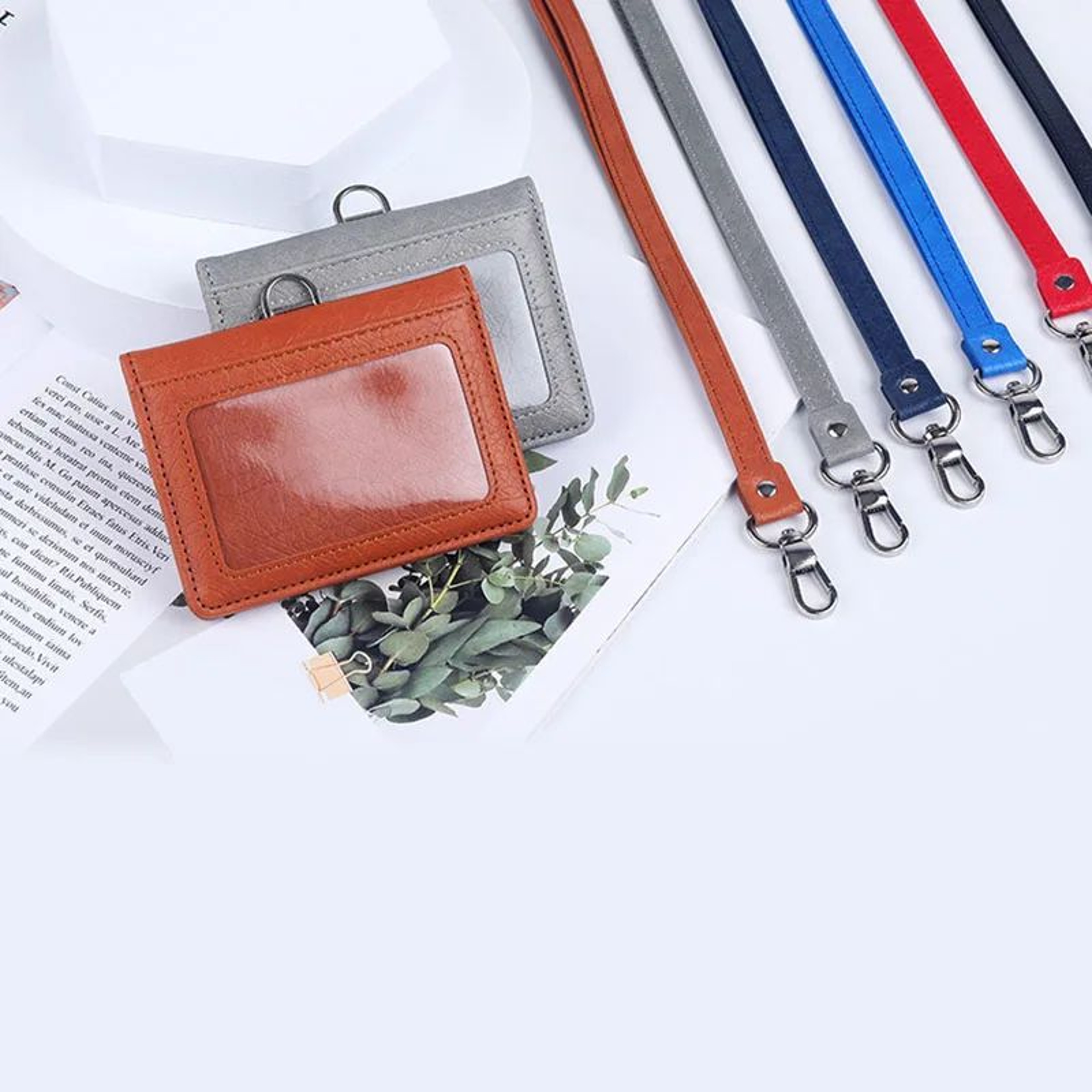 Premium Leather Credit Card Holder With Neck Lanyard  Slim ID Card Holder Wallet For 5 Cards 5