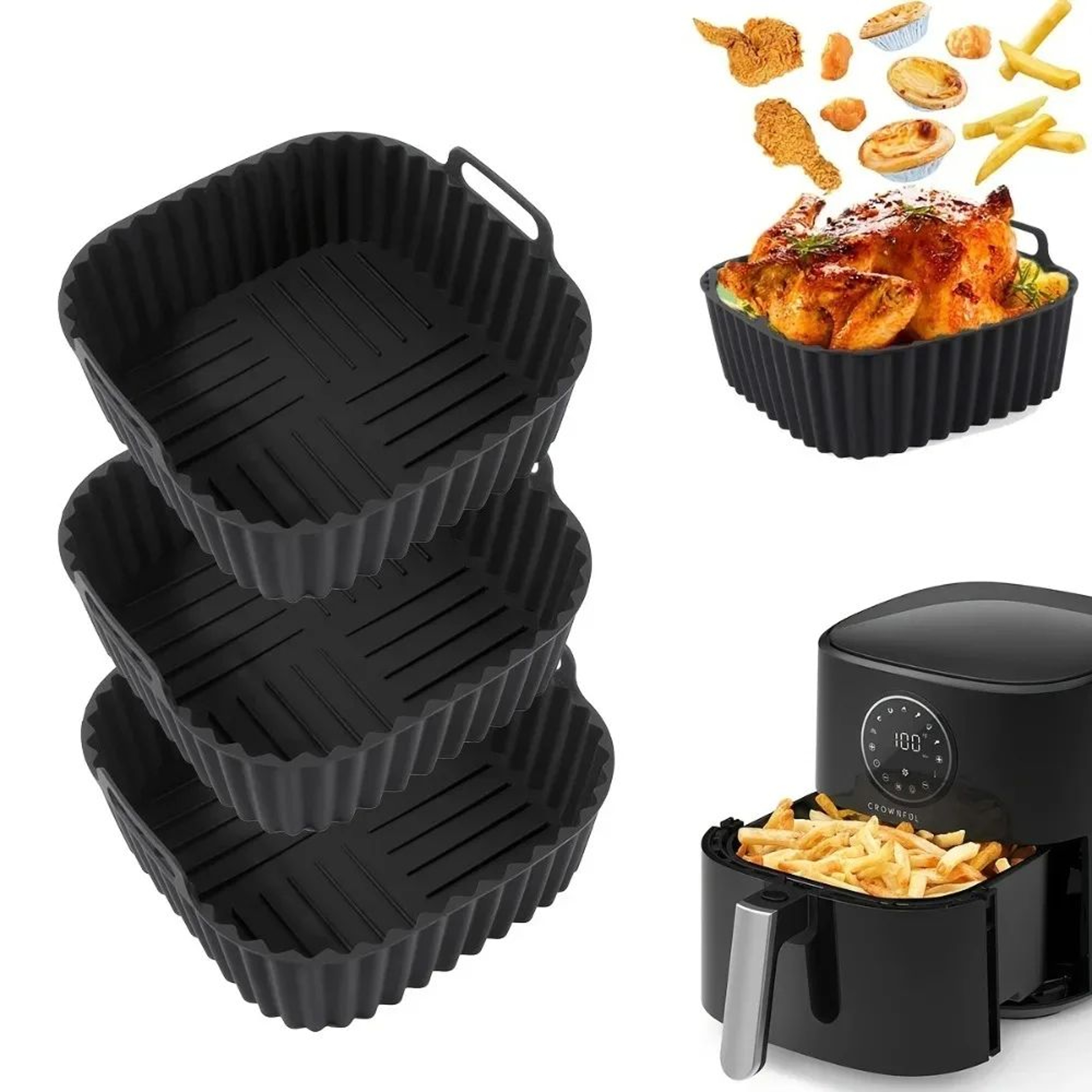 EcoCrisp Reusable Air Fryer Silicone Liners  NonStick Square Basket Mat For 47QT Air Fryers 1