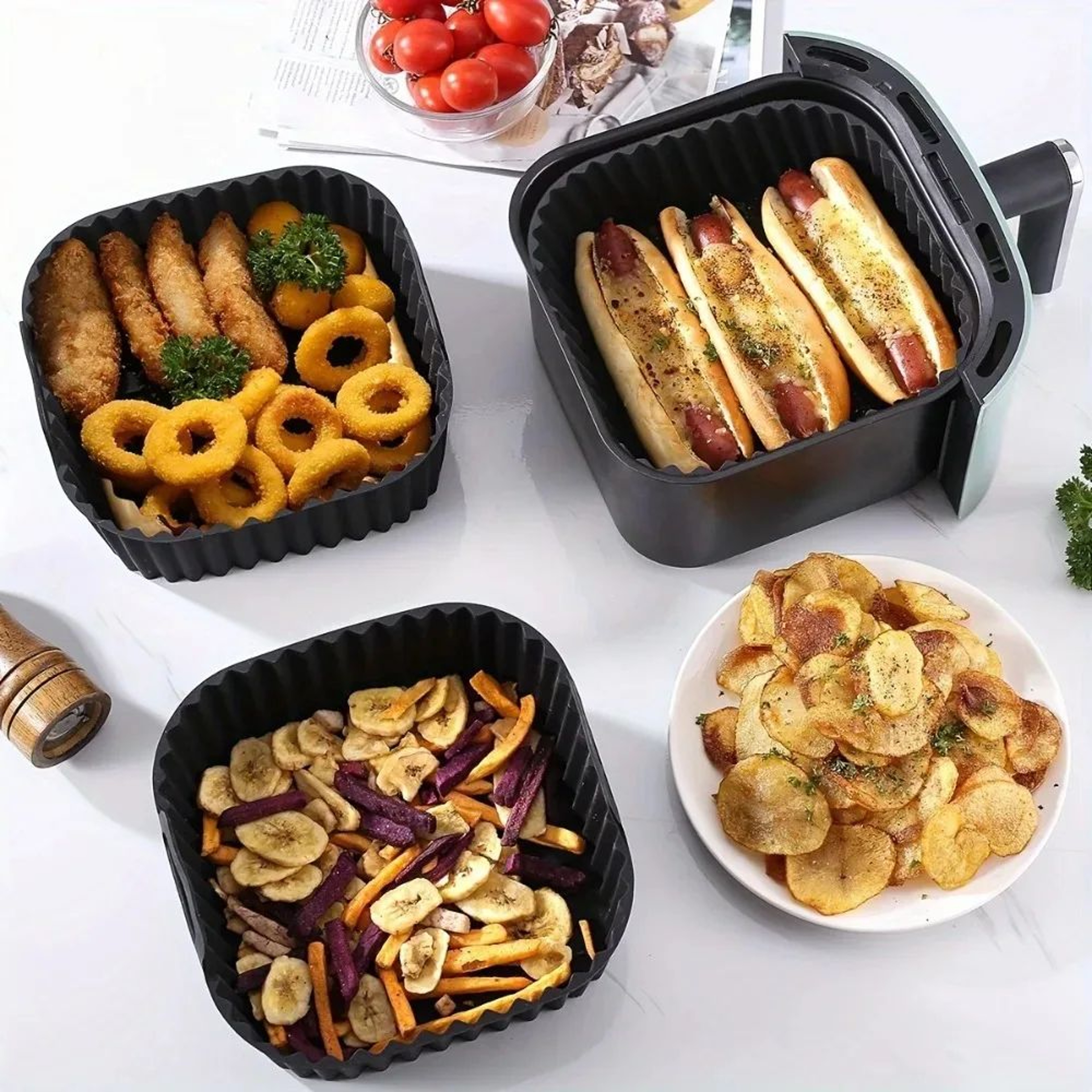 EcoCrisp Reusable Air Fryer Silicone Liners  NonStick Square Basket Mat For 47QT Air Fryers 3