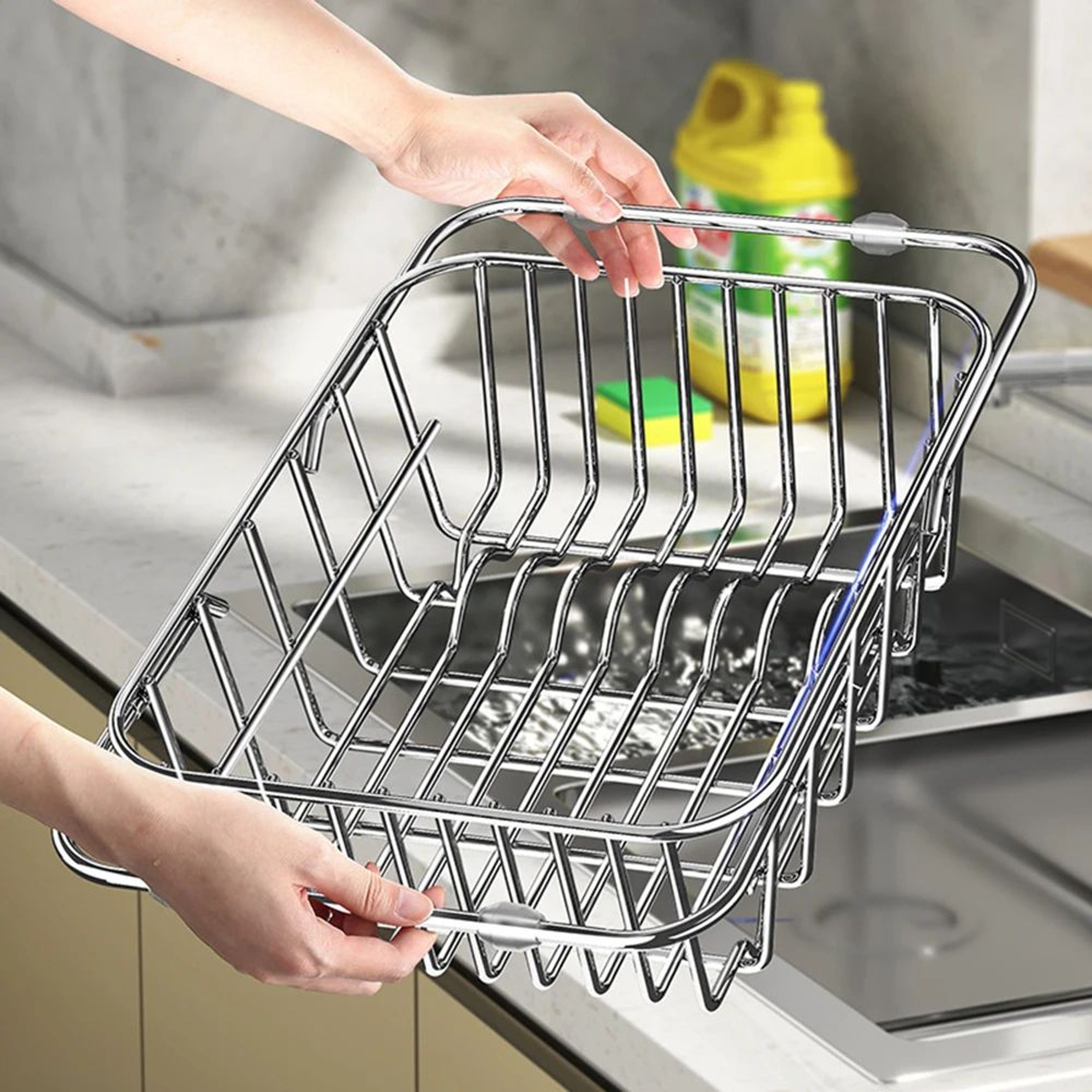 Extendable Stainless Steel Telescopic Sink Drain Rack Organizer 0