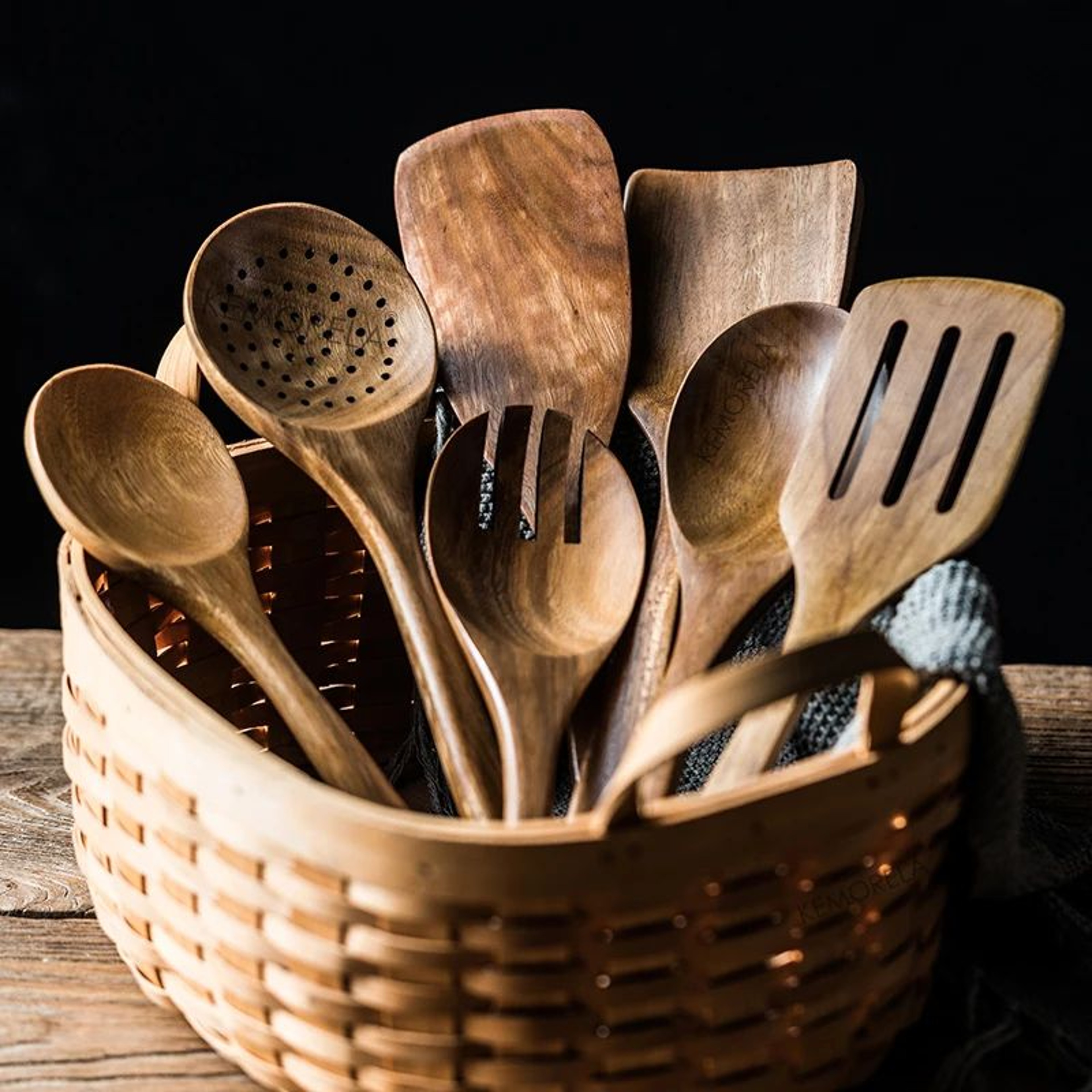 Premium Wooden Spoons For Cooking  9Piece Natural Teak Wooden Kitchen Utensils Set With Countertop  2