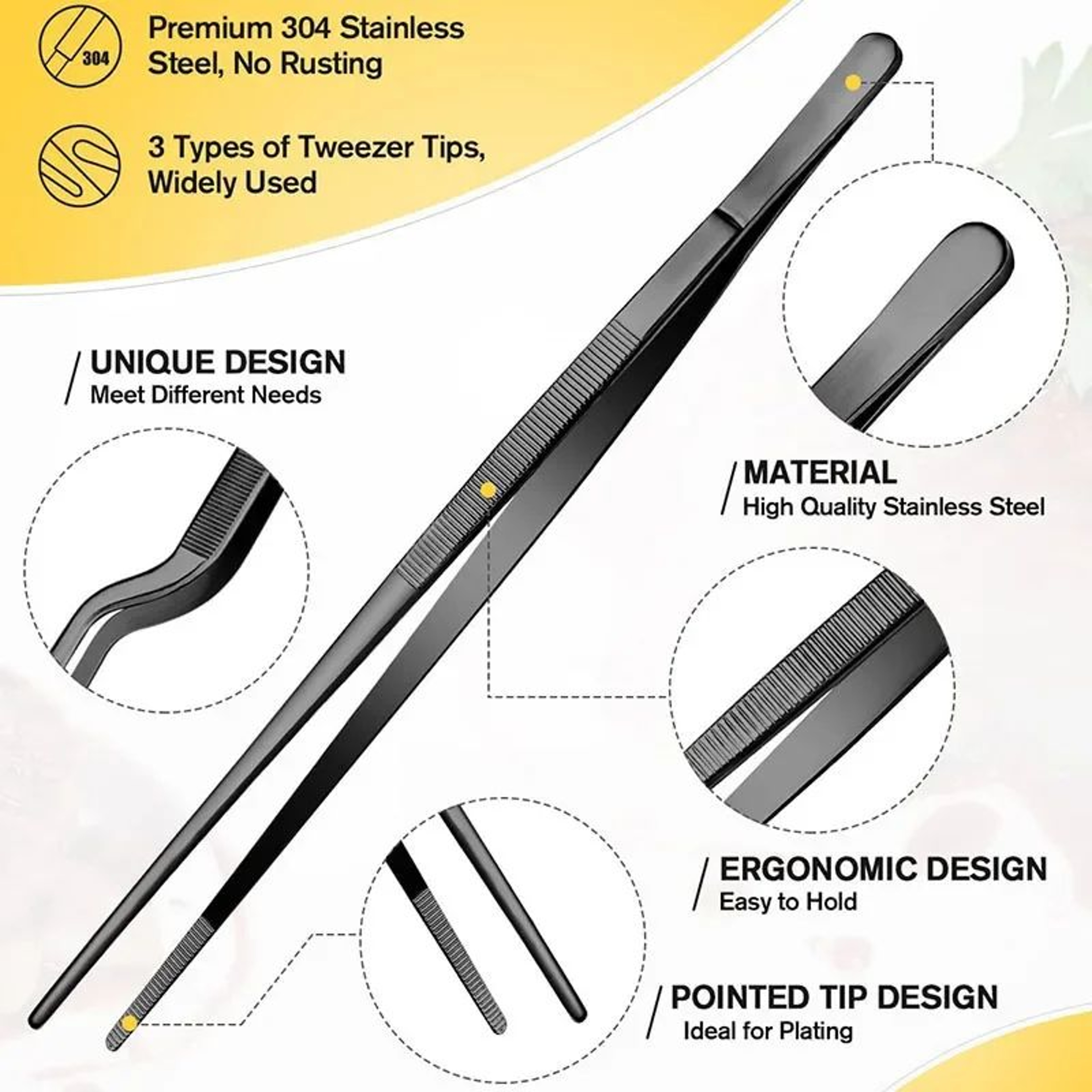 PrecisionGrip Cooking Tweezers Set  3Piece Stainless Steel Chef Tweezers For BBQ Plating  Food Styl 1
