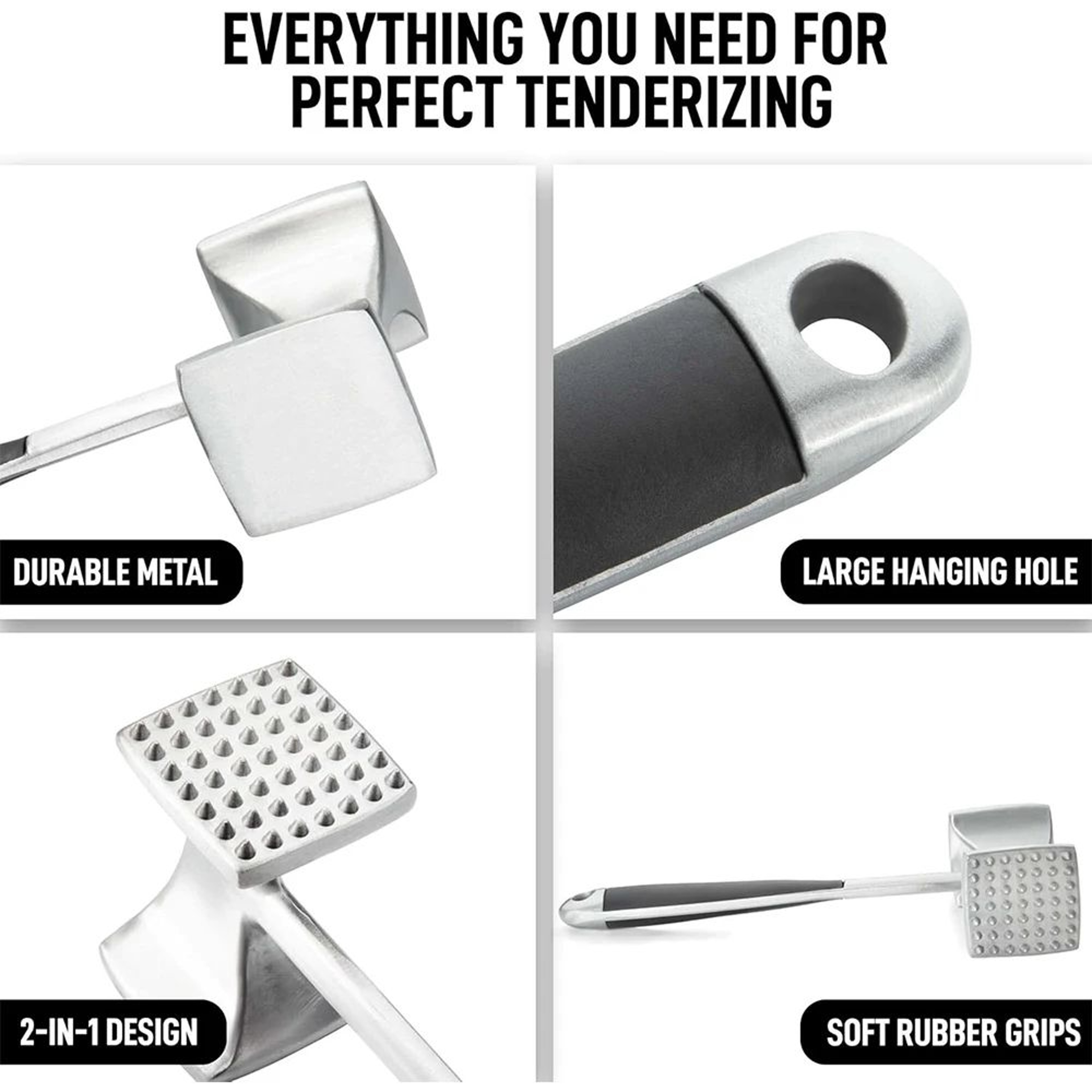 DualSided Meat Tenderizer Mallet With Comfort Grip Handle HeavyDuty Zinc Alloy Meat Hammer Pounder 2