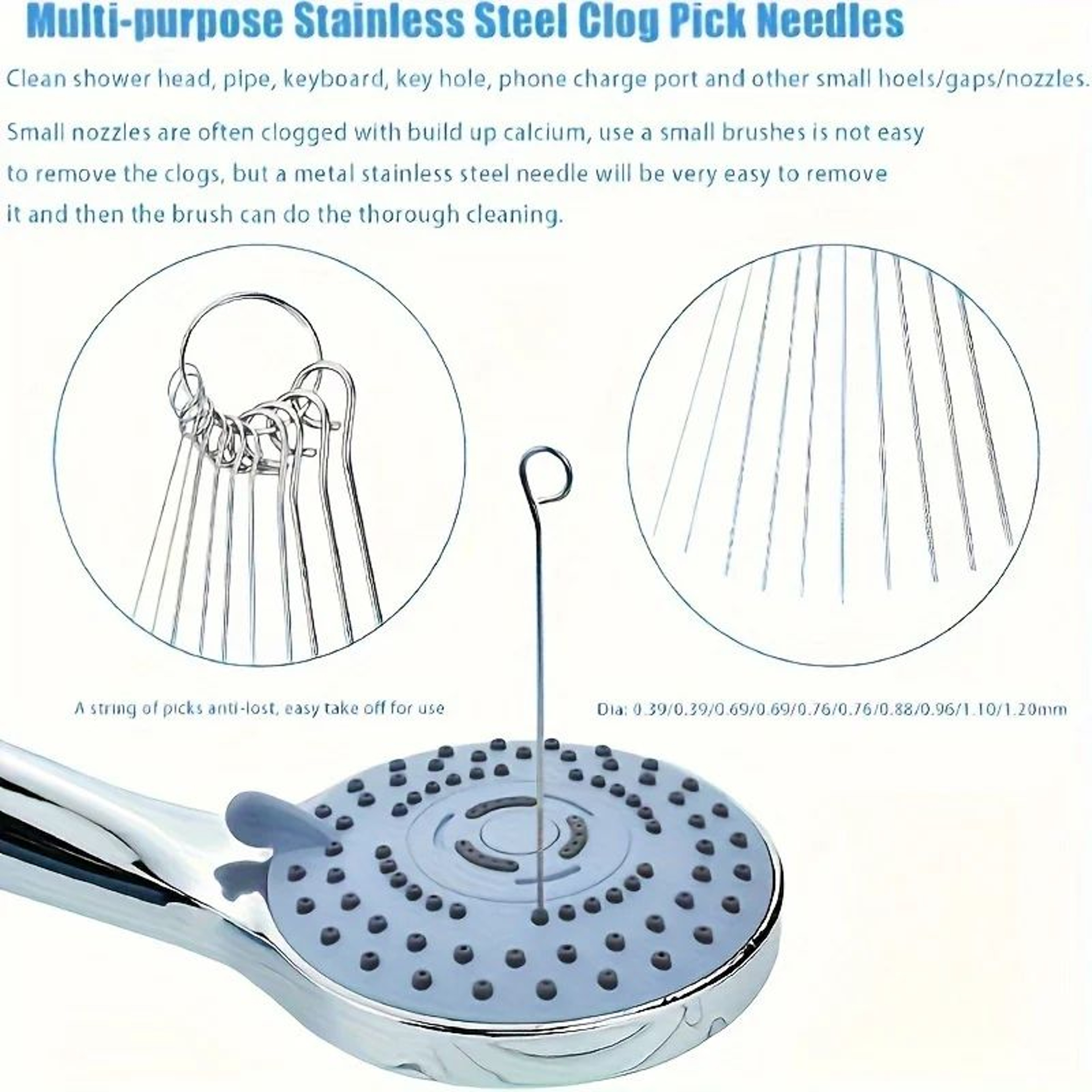 Precision Shower Head Cleaning Tool Kit  Stainless Steel Nozzle Cleaner Brush Set 0