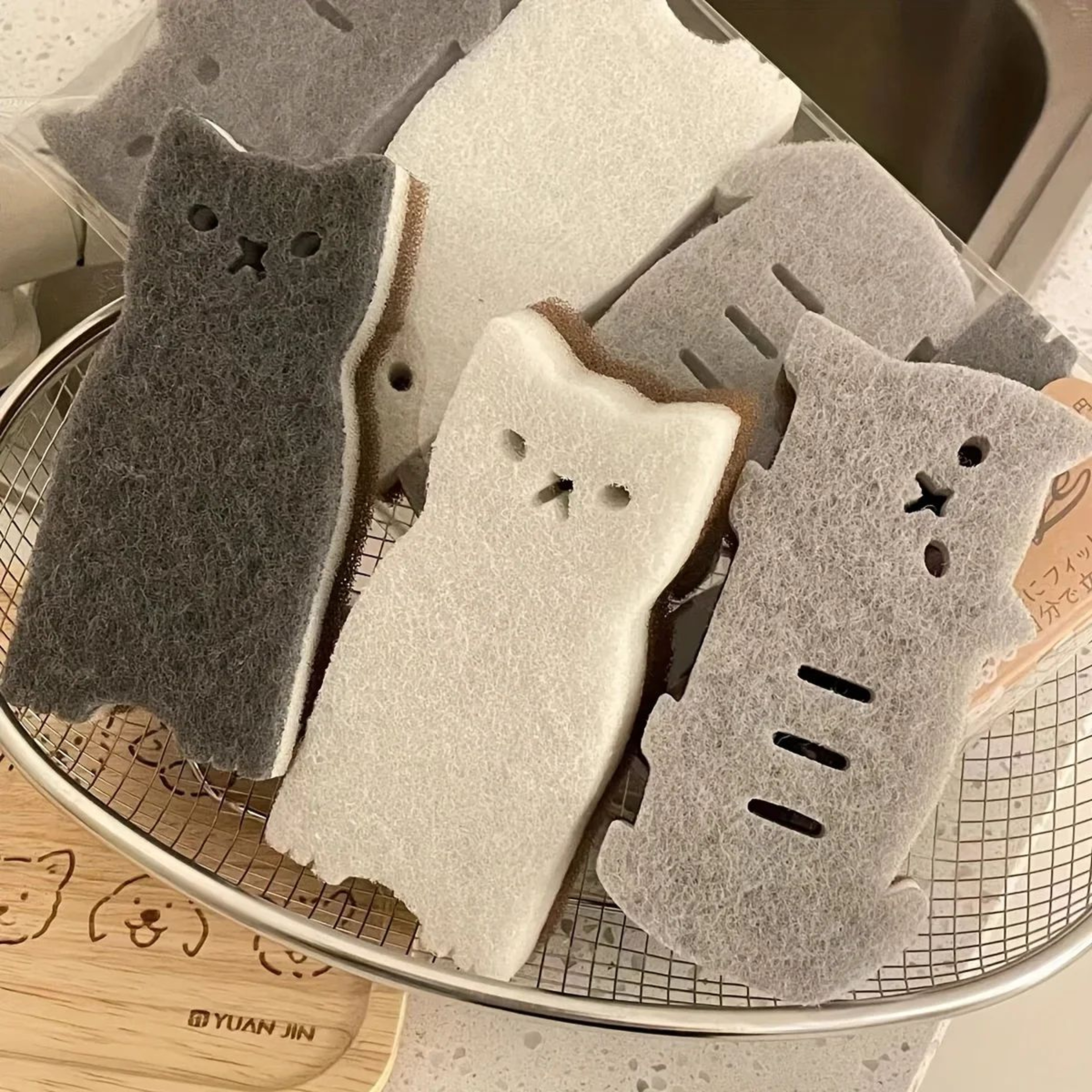 Cute Cat Kitchen Sponge Set  Thick Durable Dishwashing  Cleaning Sponges 4Piece 1