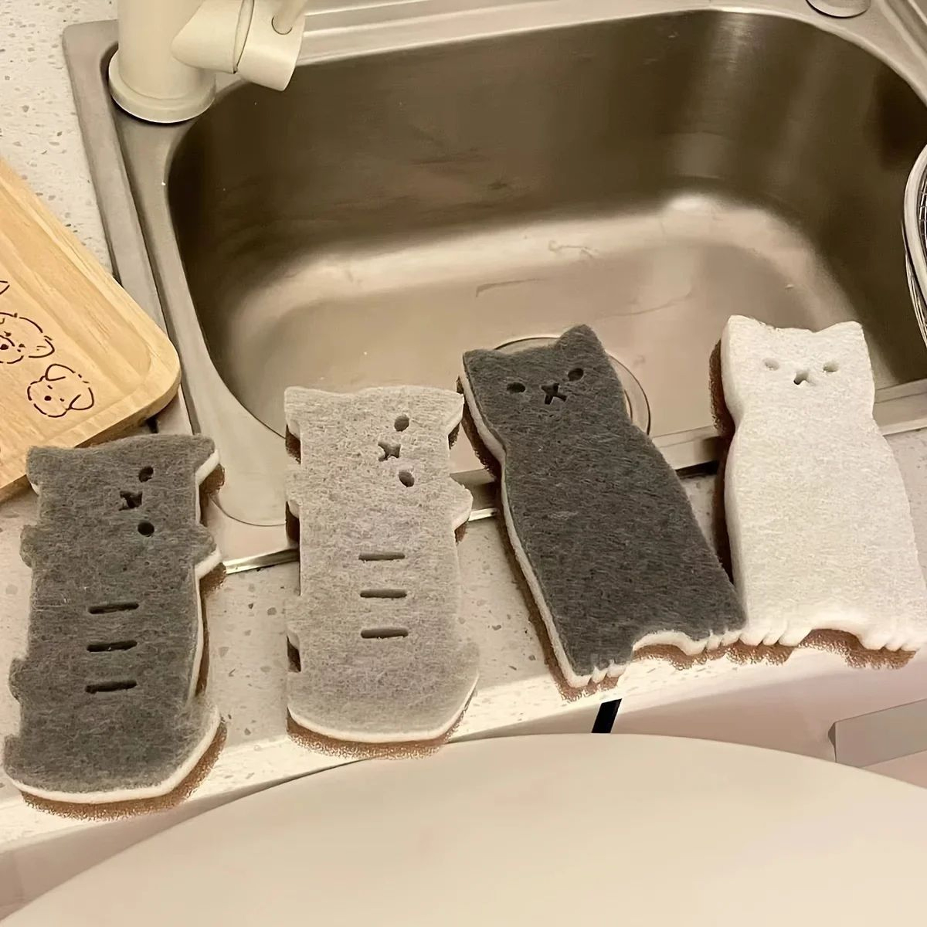 Cute Cat Kitchen Sponge Set  Thick Durable Dishwashing  Cleaning Sponges 4Piece 4