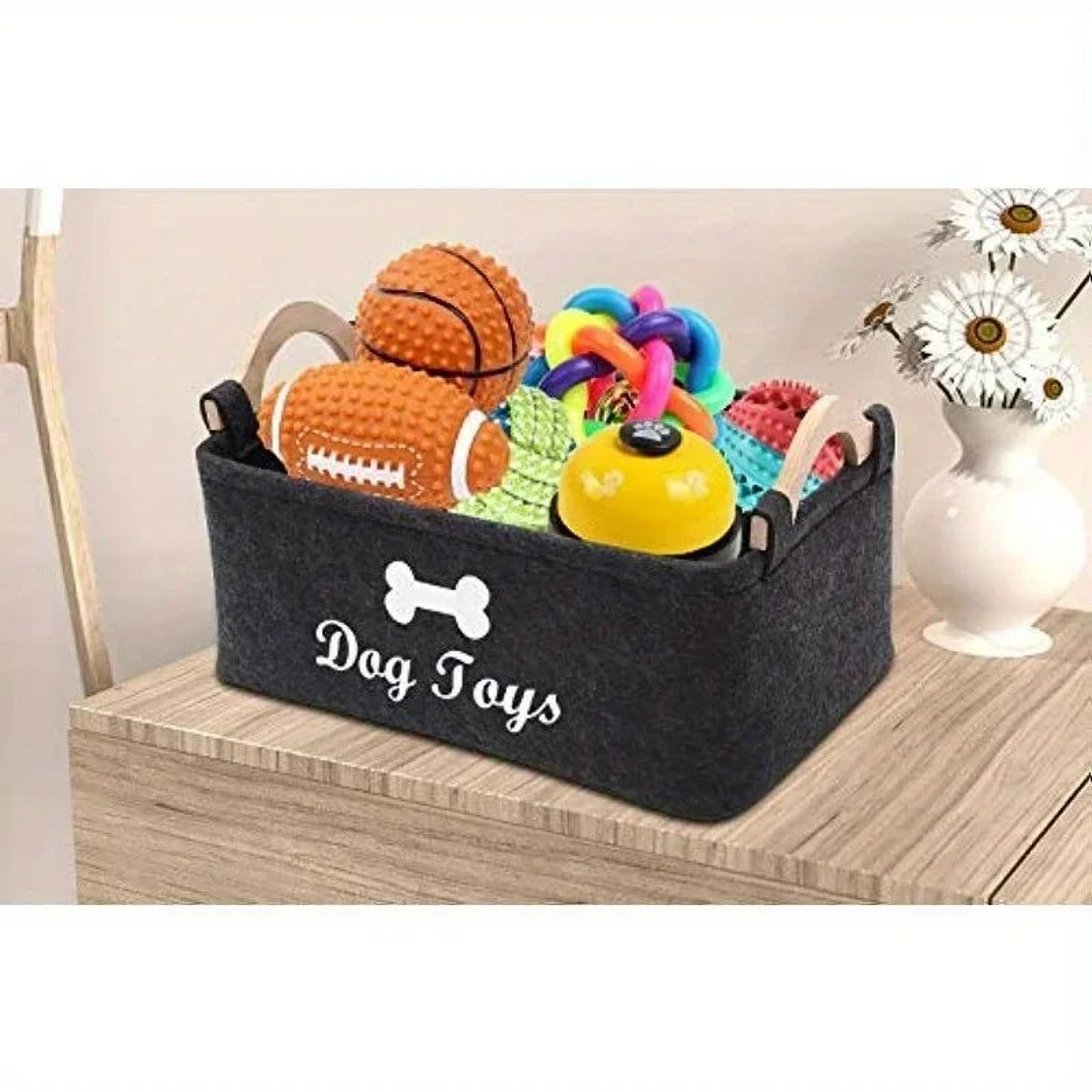 SoftFold Felt Pet Toy Storage Box  Stylish Dog Toy Organizer  Durable Storage Basket 2