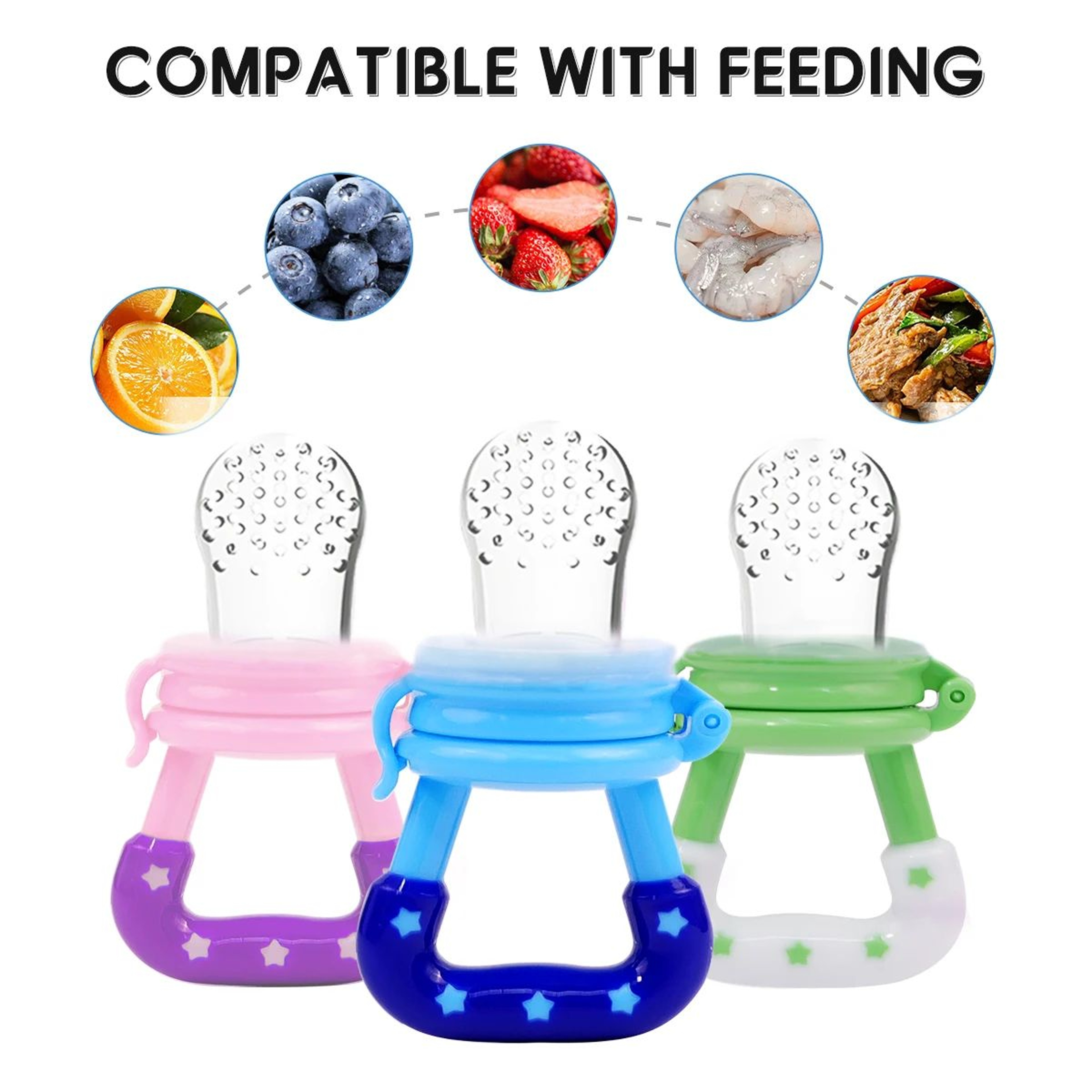 Silicone Baby Fruit Feeder Set With Handles  Safe Toddler Food Feeder  Fresh Food Pacifier 4Pack 1