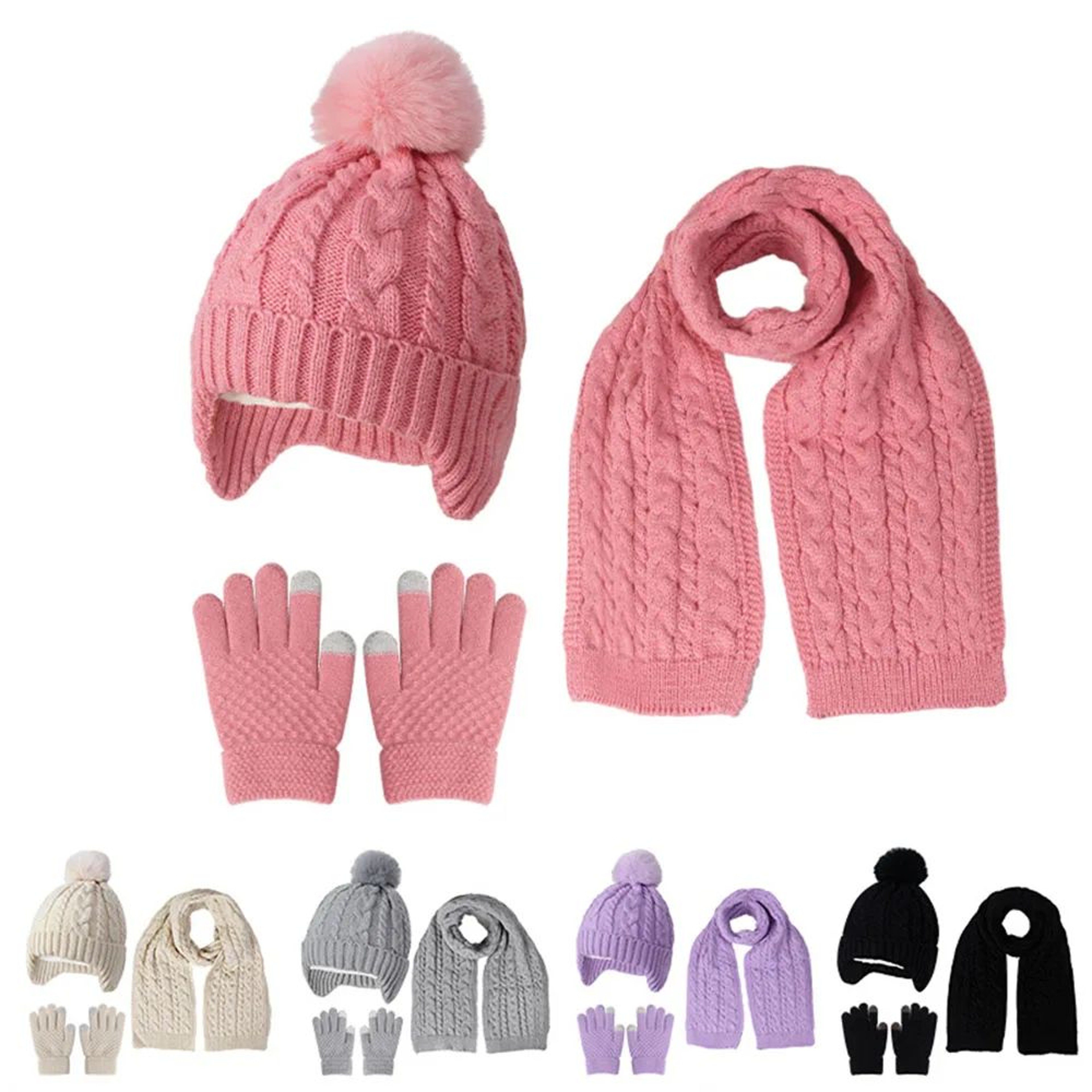 Kids Winter Hat Scarf Gloves Set For Boys  Girls  Soft Knit Cold Weather Accessory Set 0