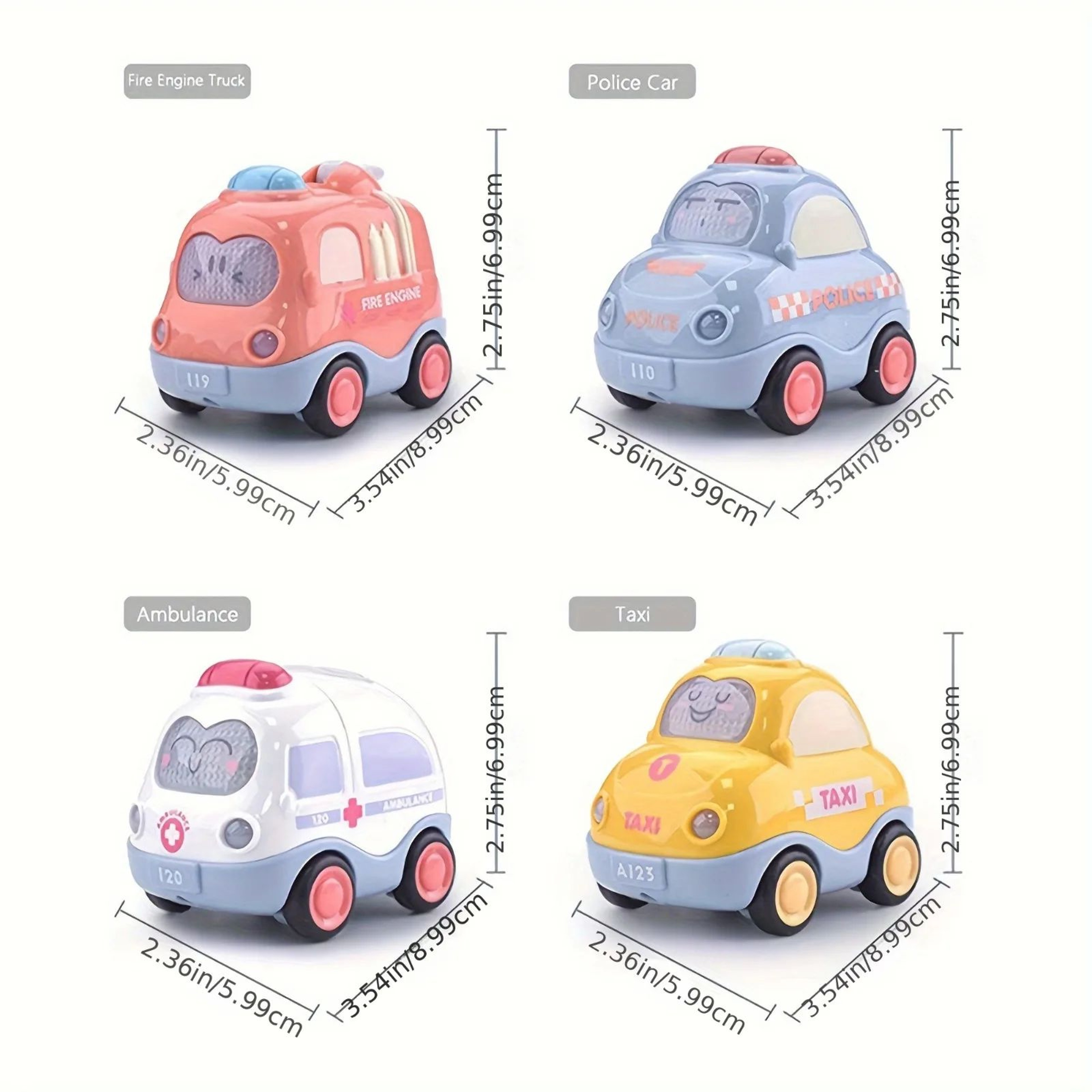 Pull Back Emergency Vehicle Toy Set With Lights  Sound For Toddlers 4