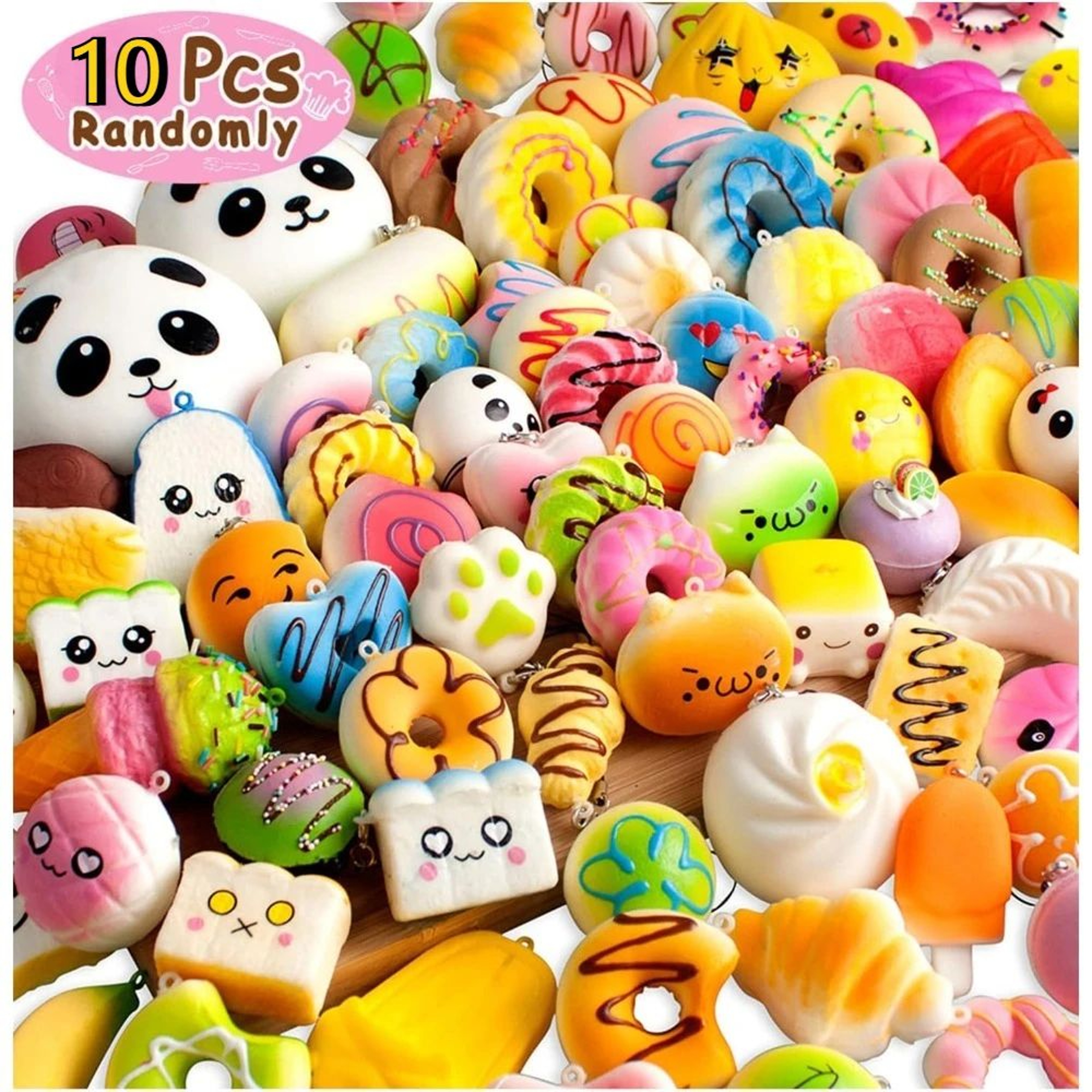 10Piece Mini Bread Squishy Keychain Set Kawaii Soft Food Sensory Toys 0