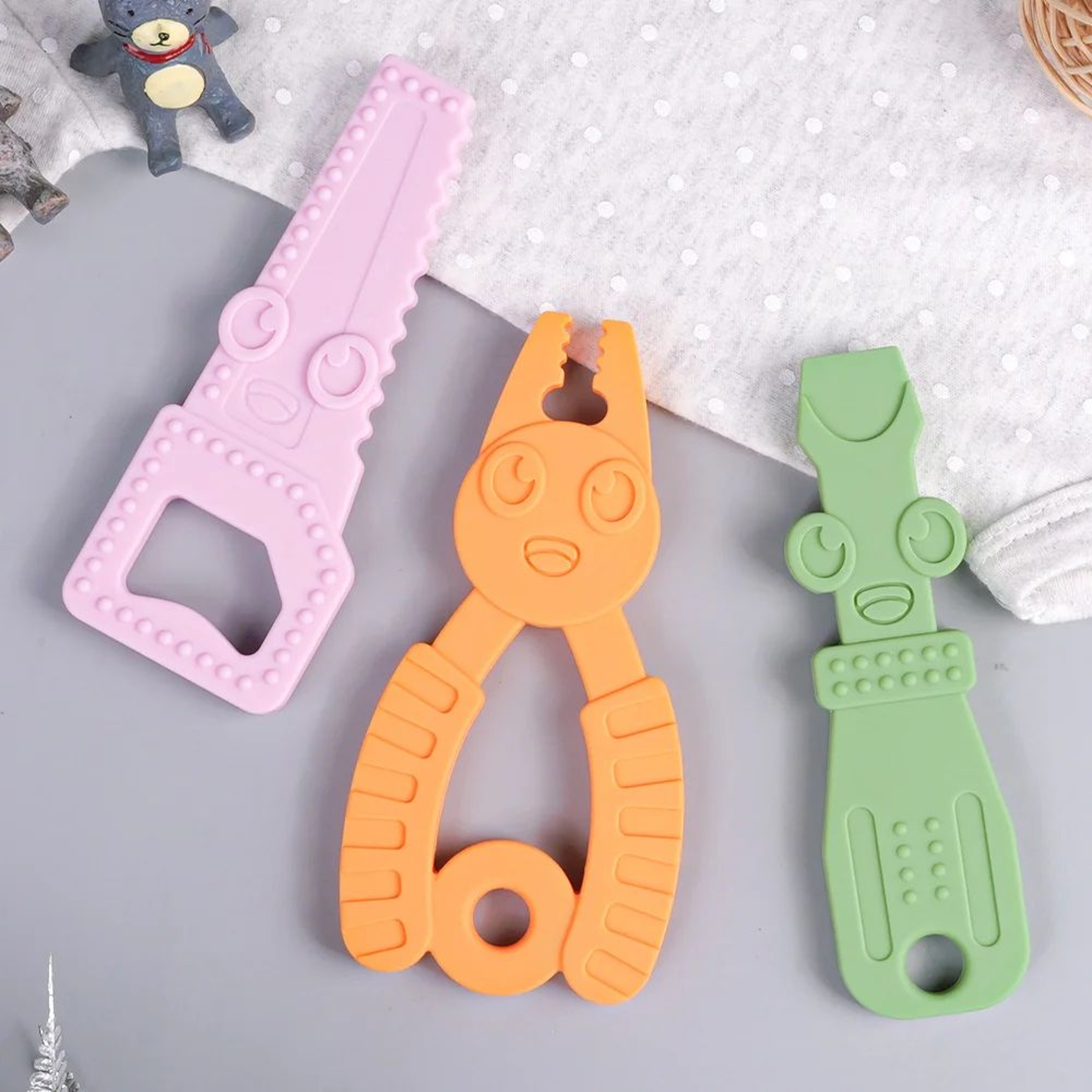 Baby Silicone Teether Wrench Set  Food Grade Safe Chewing Toy For Infants 7