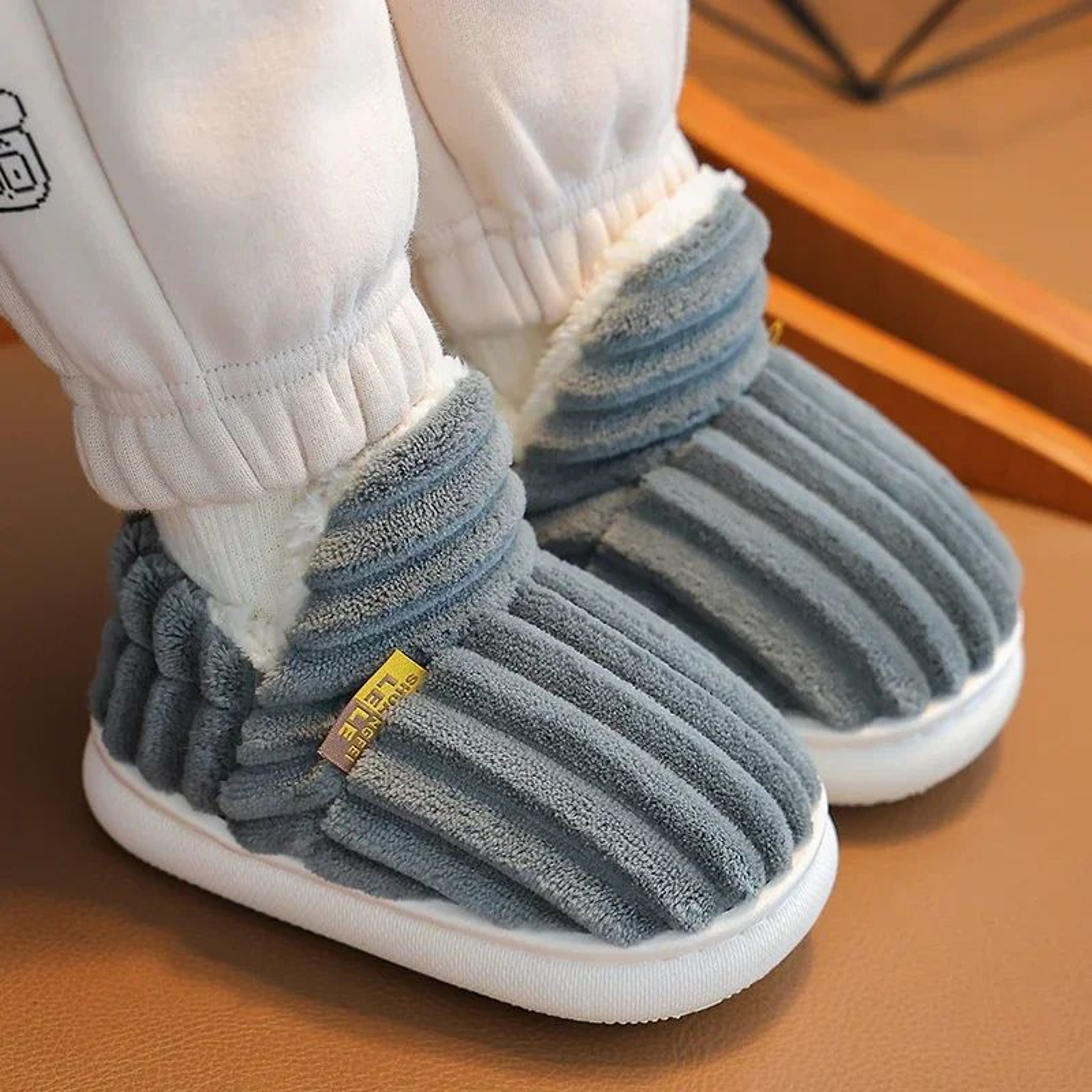 Cozy Stripe Plush Kids Winter Slippers  NonSlip Warm Indoor House Shoes 4