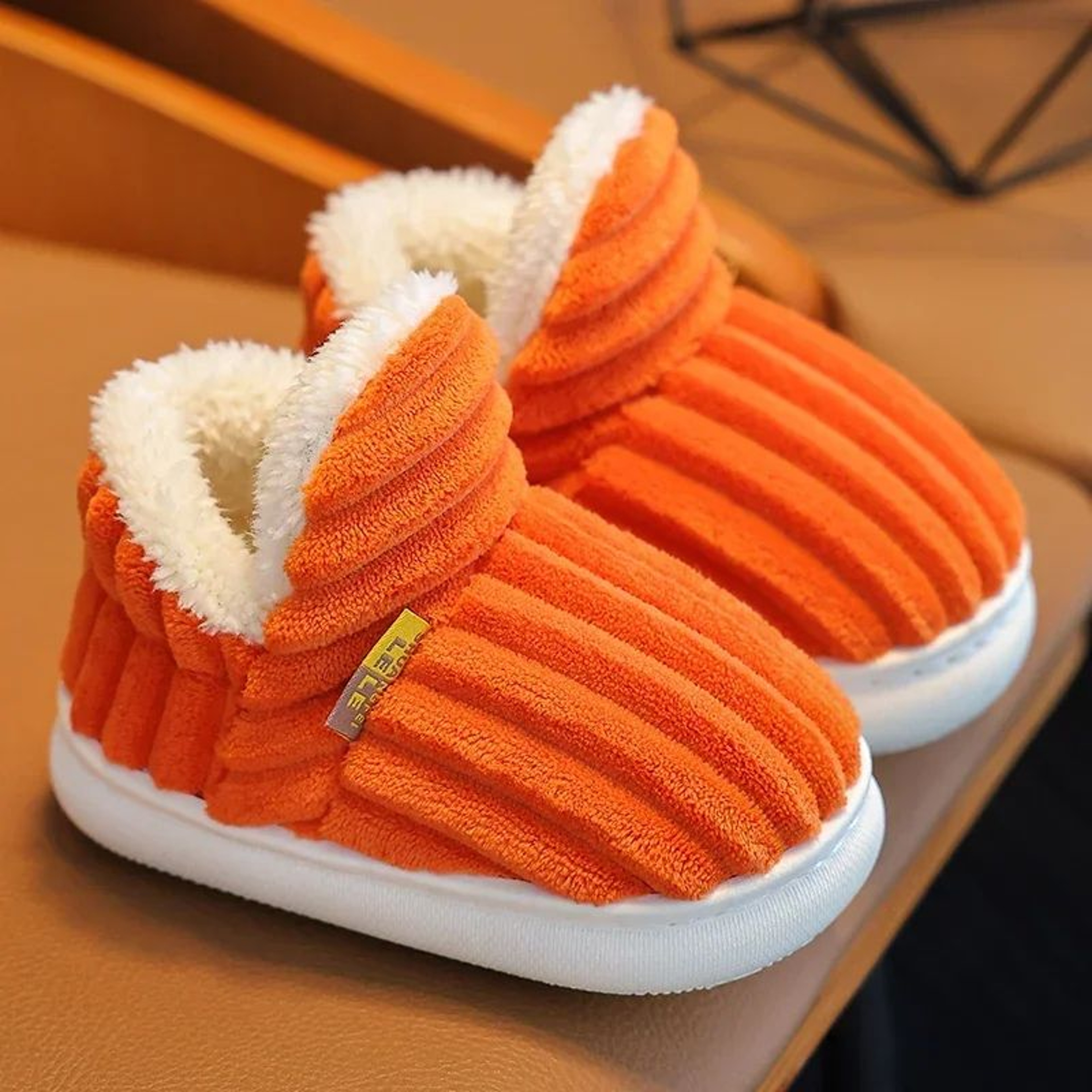 Cozy Stripe Plush Kids Winter Slippers  NonSlip Warm Indoor House Shoes 6
