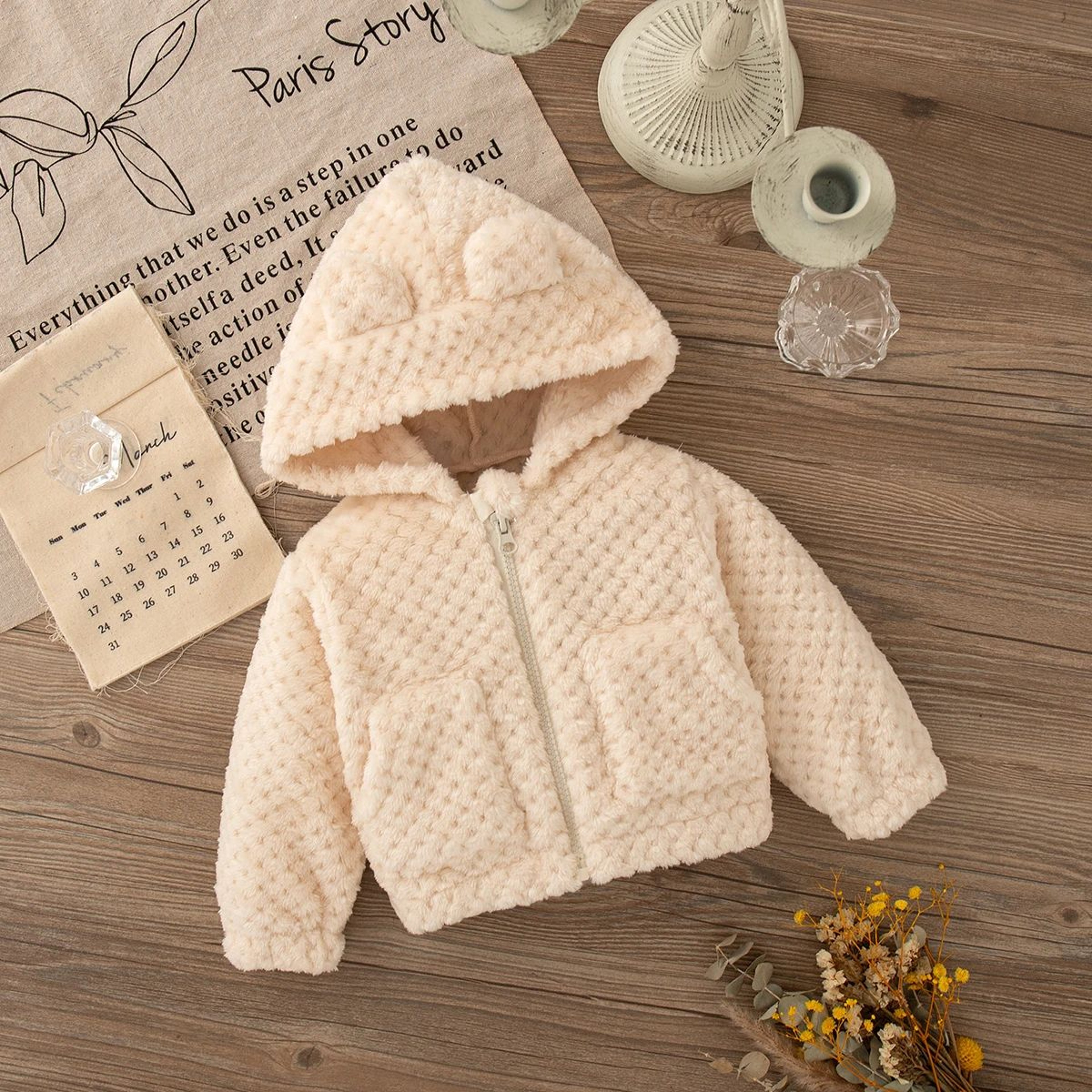 Cozy Pink Hooded Plush Zip Jacket For Baby Girls 1