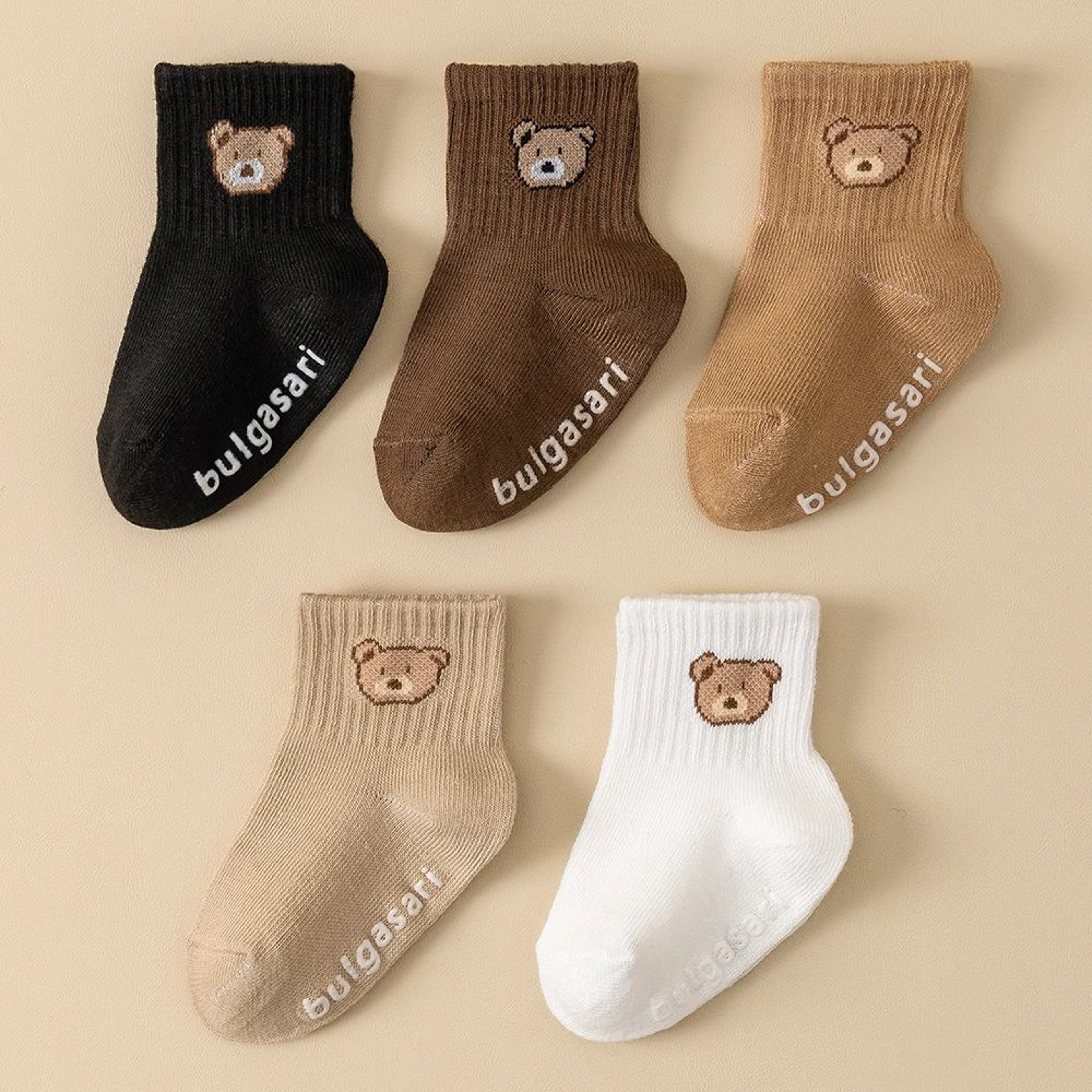 SoftGrip Baby Ankle Socks  5Pack Nonslip Baby Socks With Cute Bear Design For All Seasons 0