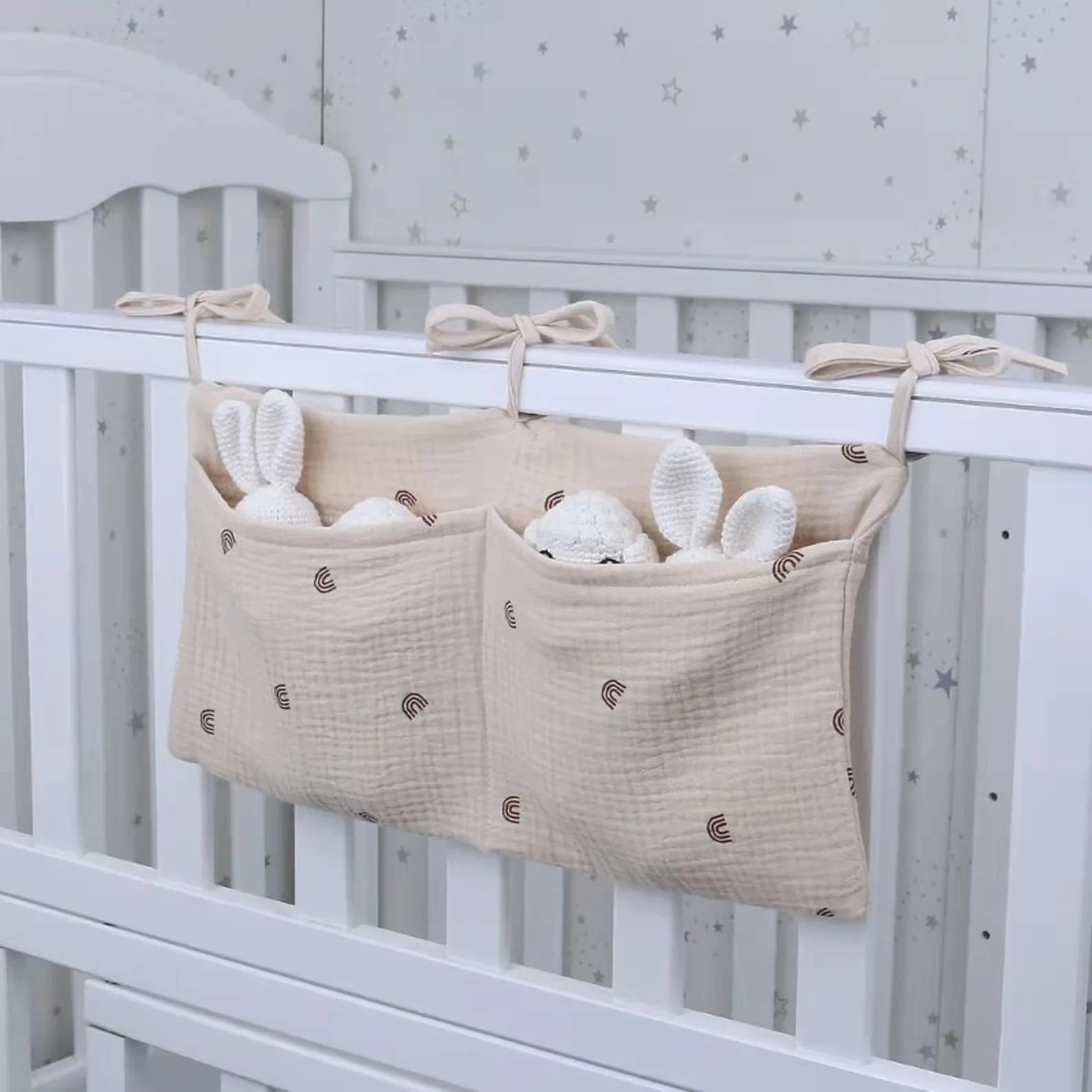 Hanging Crib Organizer With Diaper Caddy  Bedside Storage 6
