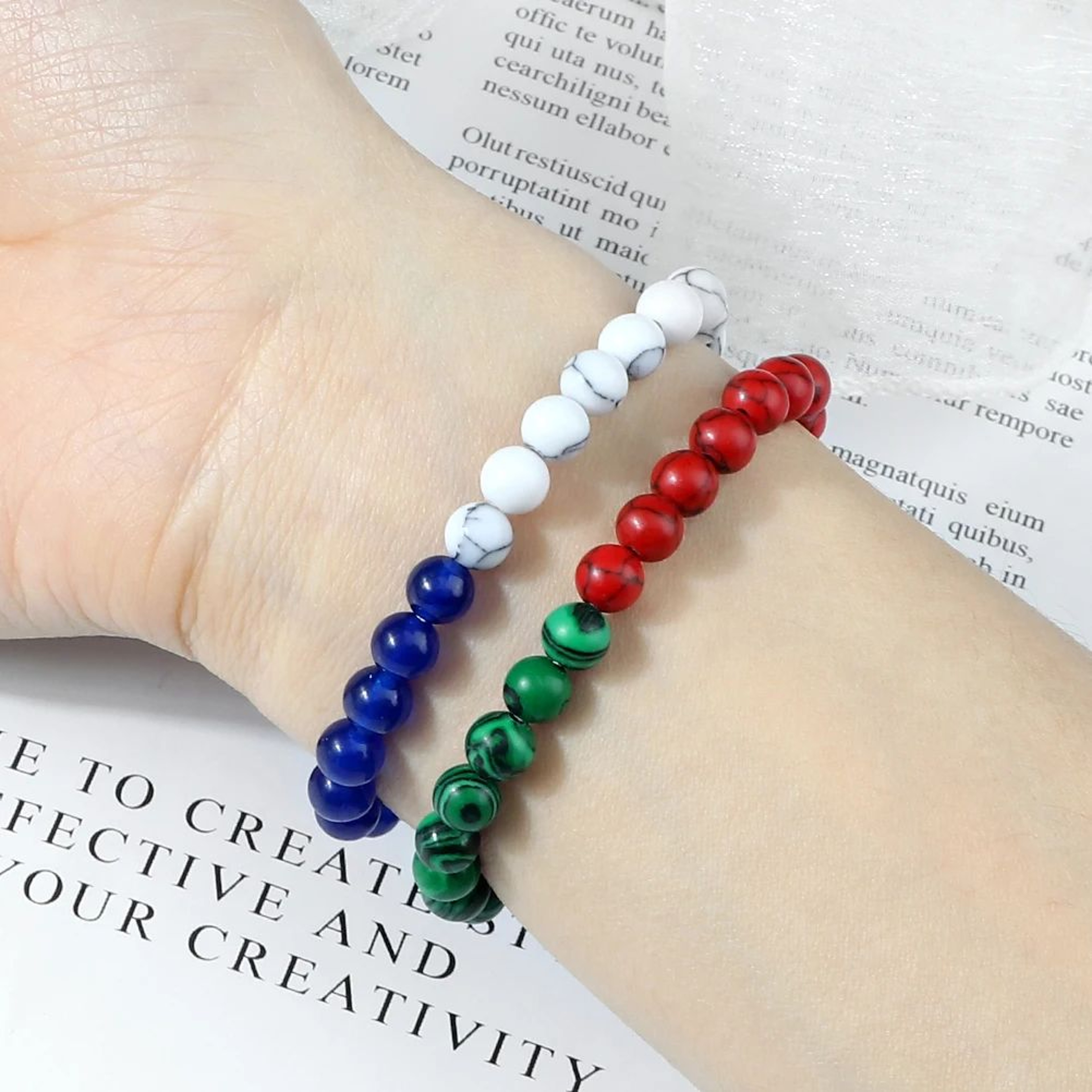 Palestine Flag Natural Stone Bead Bracelet  Unisex Prayer  Symbolic Jewelry 1