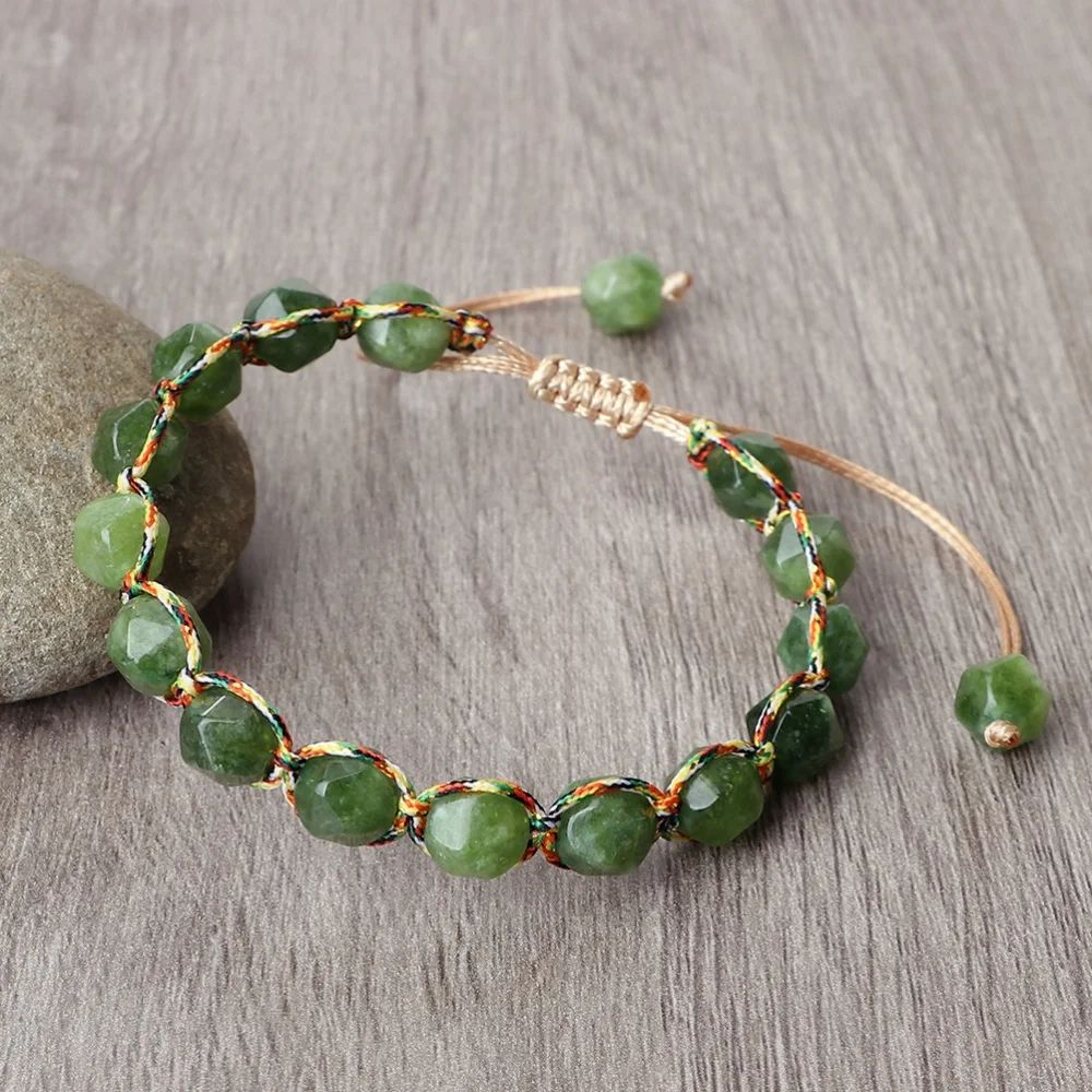 Sun Glow Yellow Agate Bracelet  Handmade Braided Stone Bracelet With 8mm Faceted Beads 0