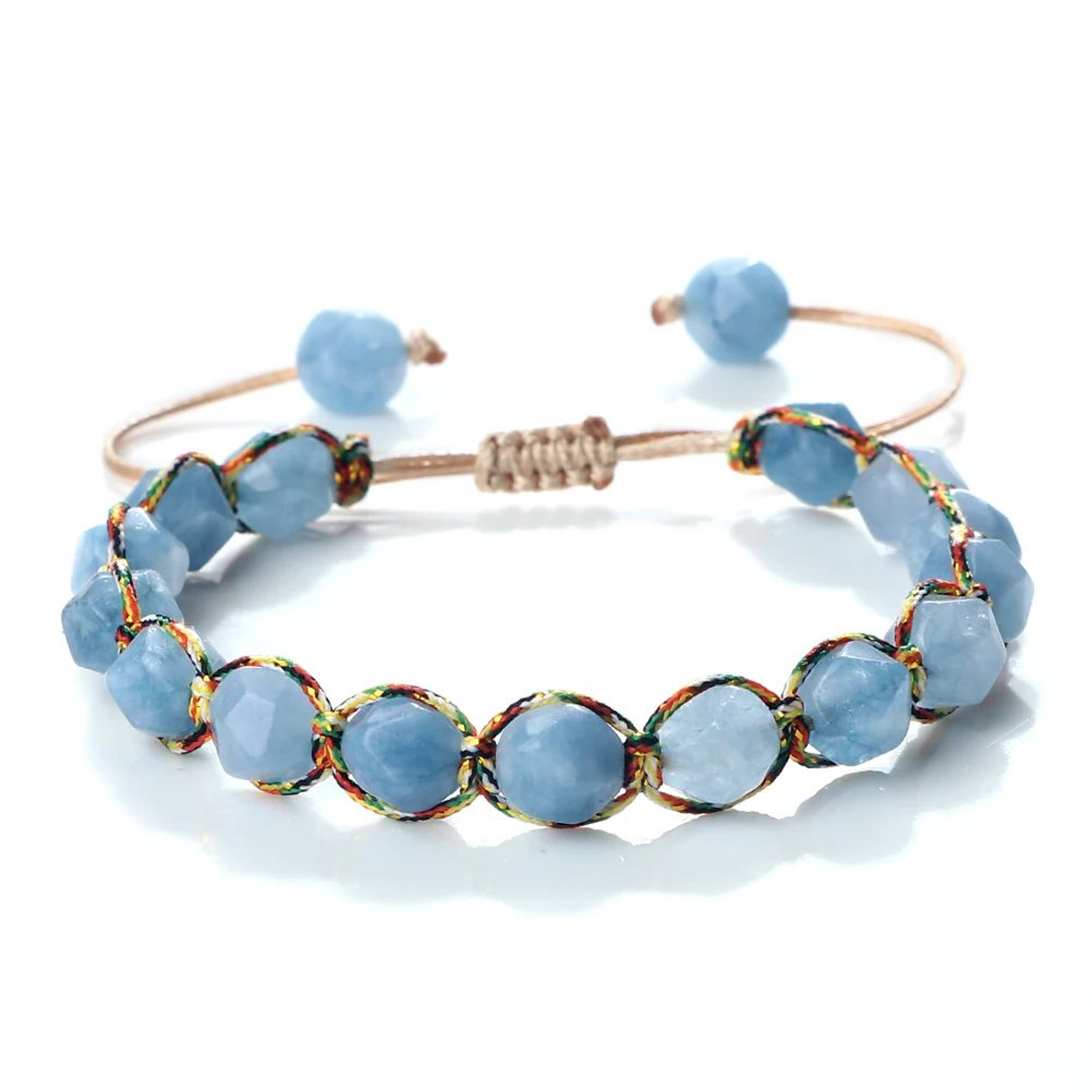 Sun Glow Yellow Agate Bracelet  Handmade Braided Stone Bracelet With 8mm Faceted Beads 10