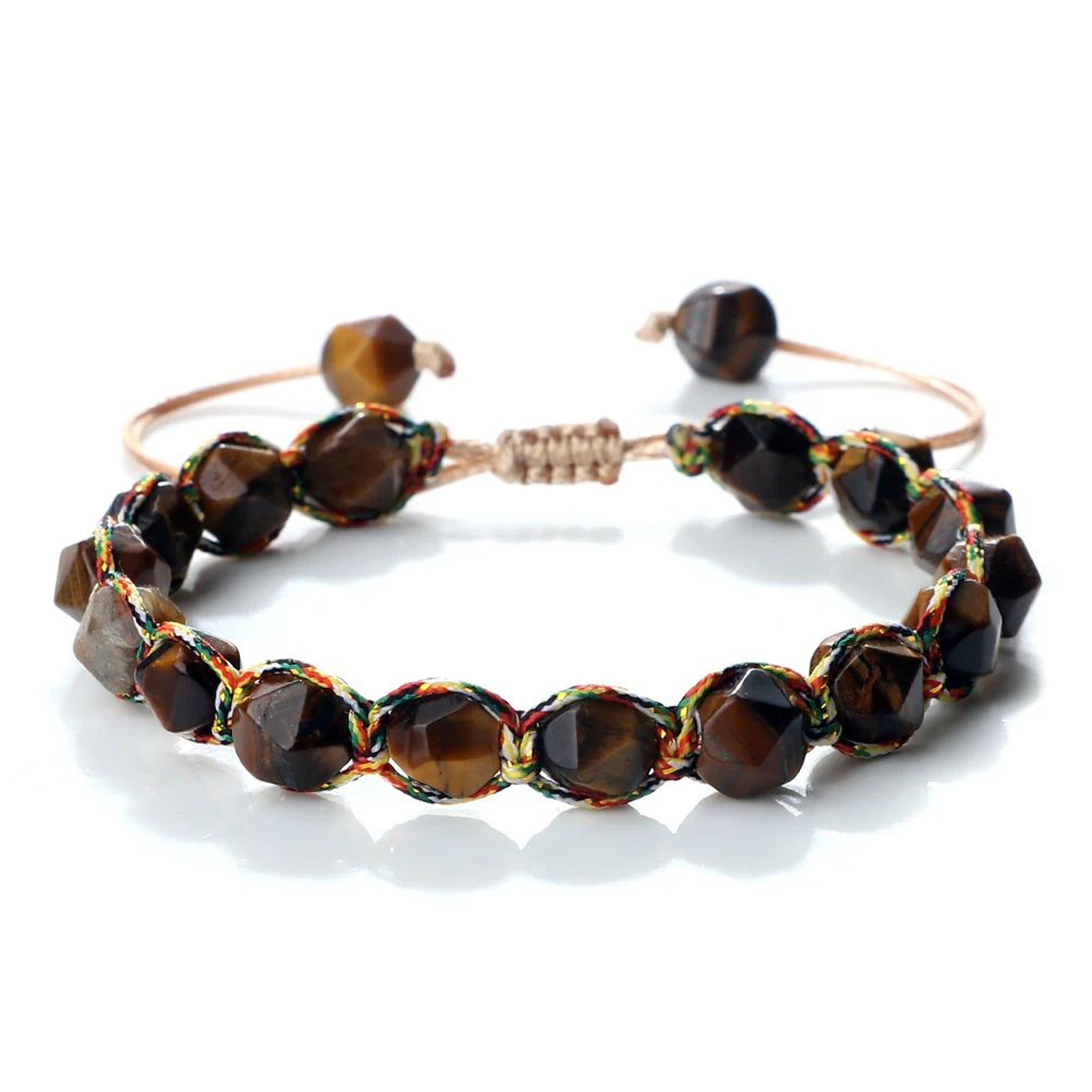 Sun Glow Yellow Agate Bracelet  Handmade Braided Stone Bracelet With 8mm Faceted Beads 13