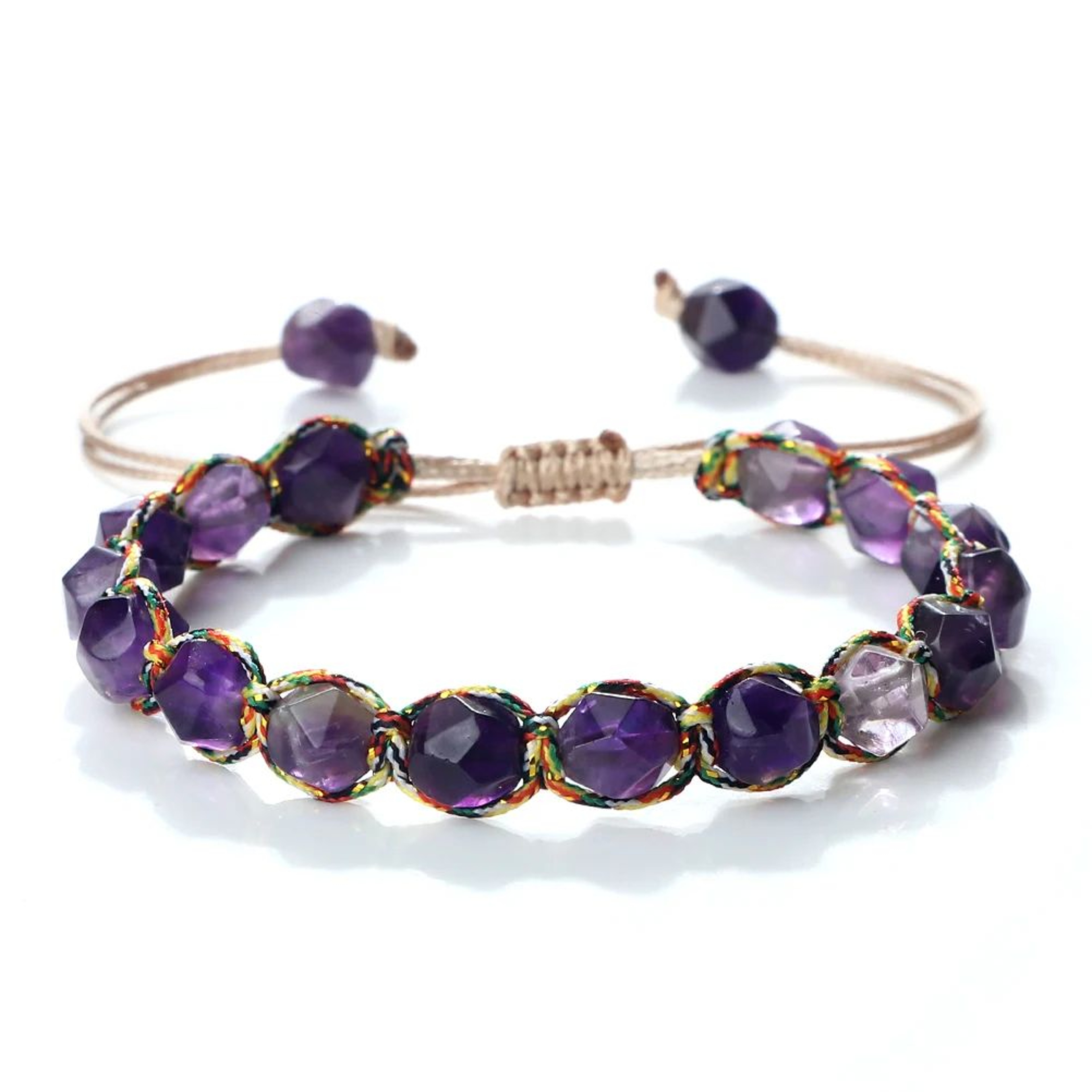 Sun Glow Yellow Agate Bracelet  Handmade Braided Stone Bracelet With 8mm Faceted Beads 14