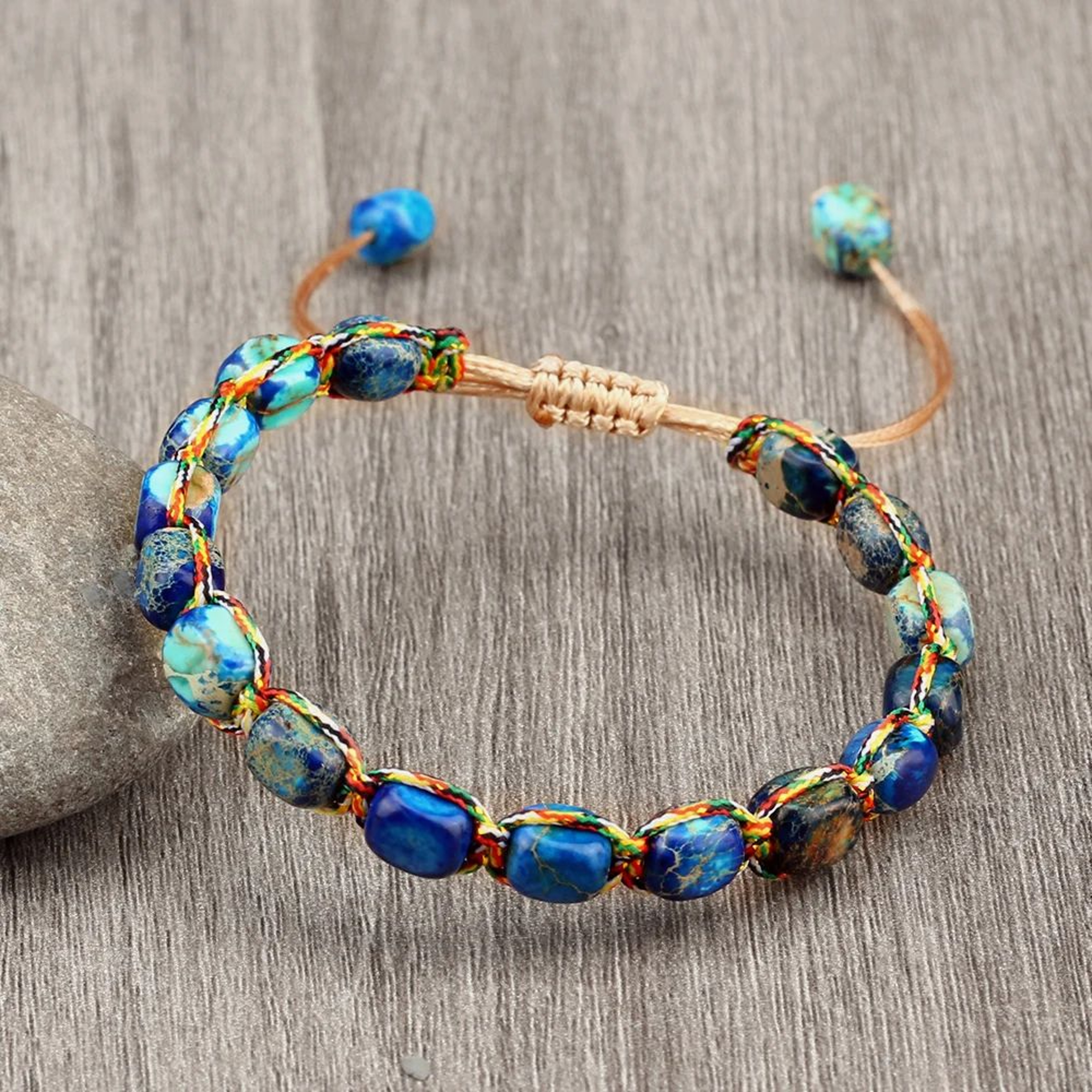 Natural Stone Square Bead Bracelet Adjustable Braided Rope couples bracelet for Women and Men – view 1