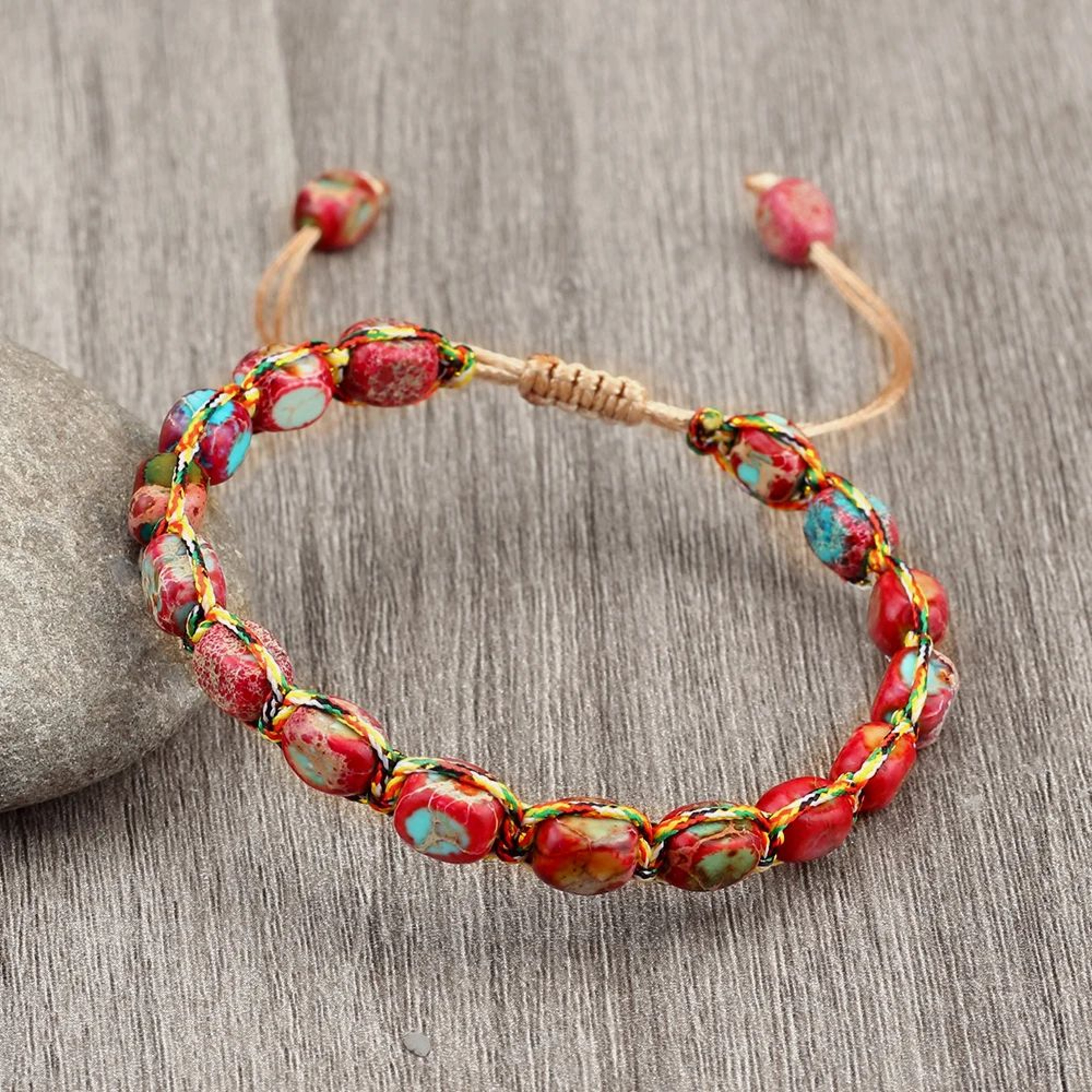 Natural Stone Square Bead Bracelet Adjustable Braided Rope couples bracelet for Women and Men – view 10