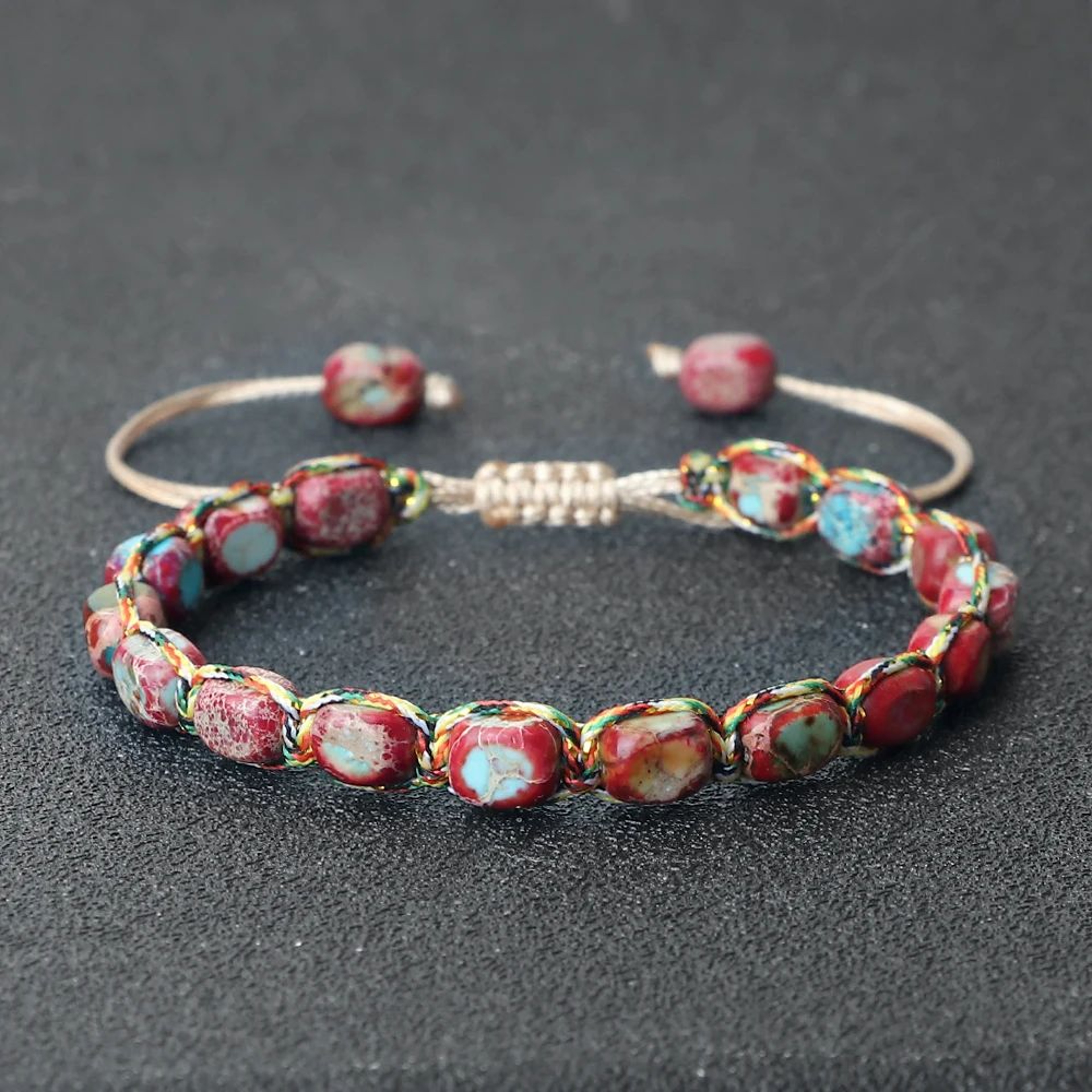 Natural Stone Square Bead Bracelet Adjustable Braided Rope Couples Bracelet For Women And Men 1