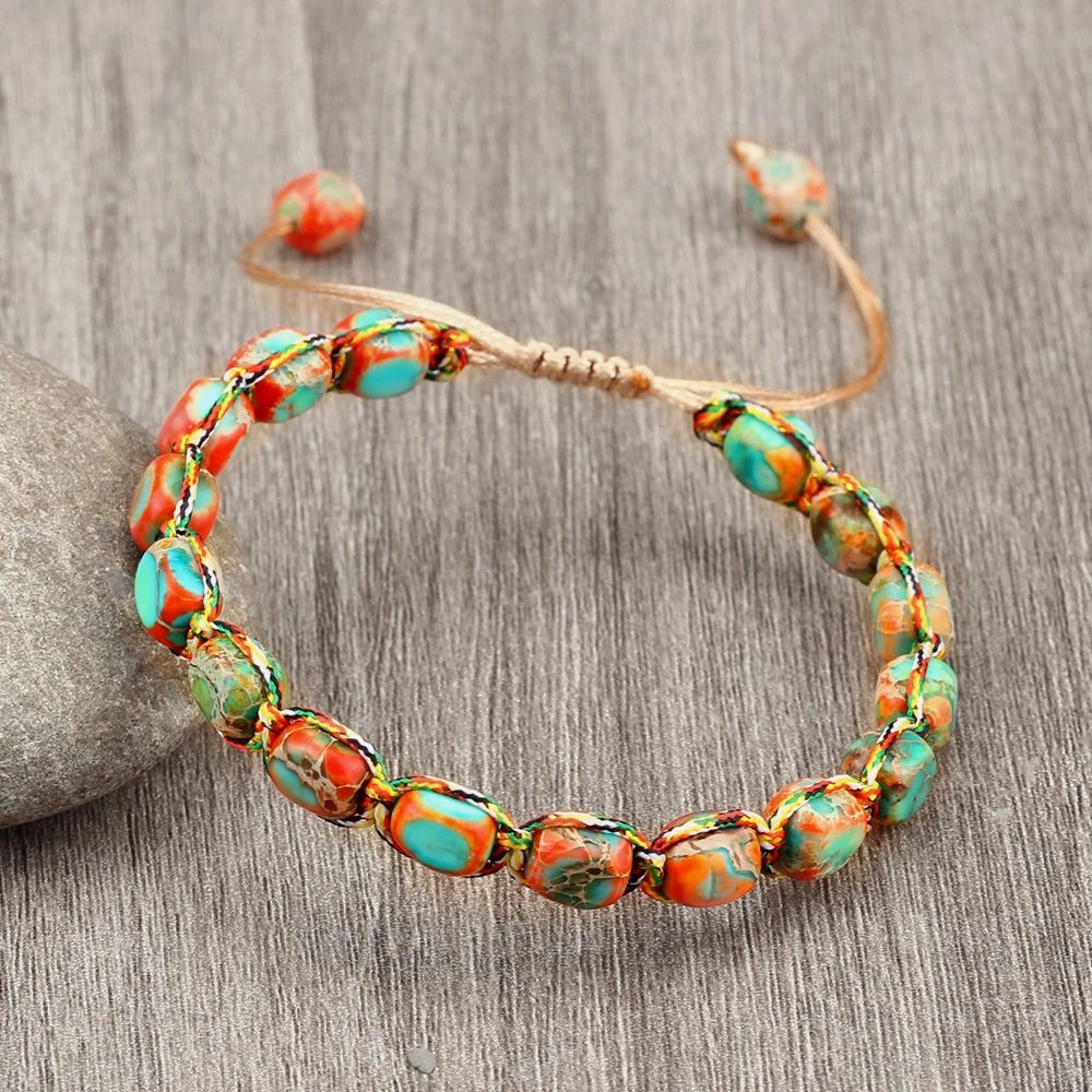 Natural Stone Square Bead Bracelet Adjustable Braided Rope Couples Bracelet For Women And Men 9