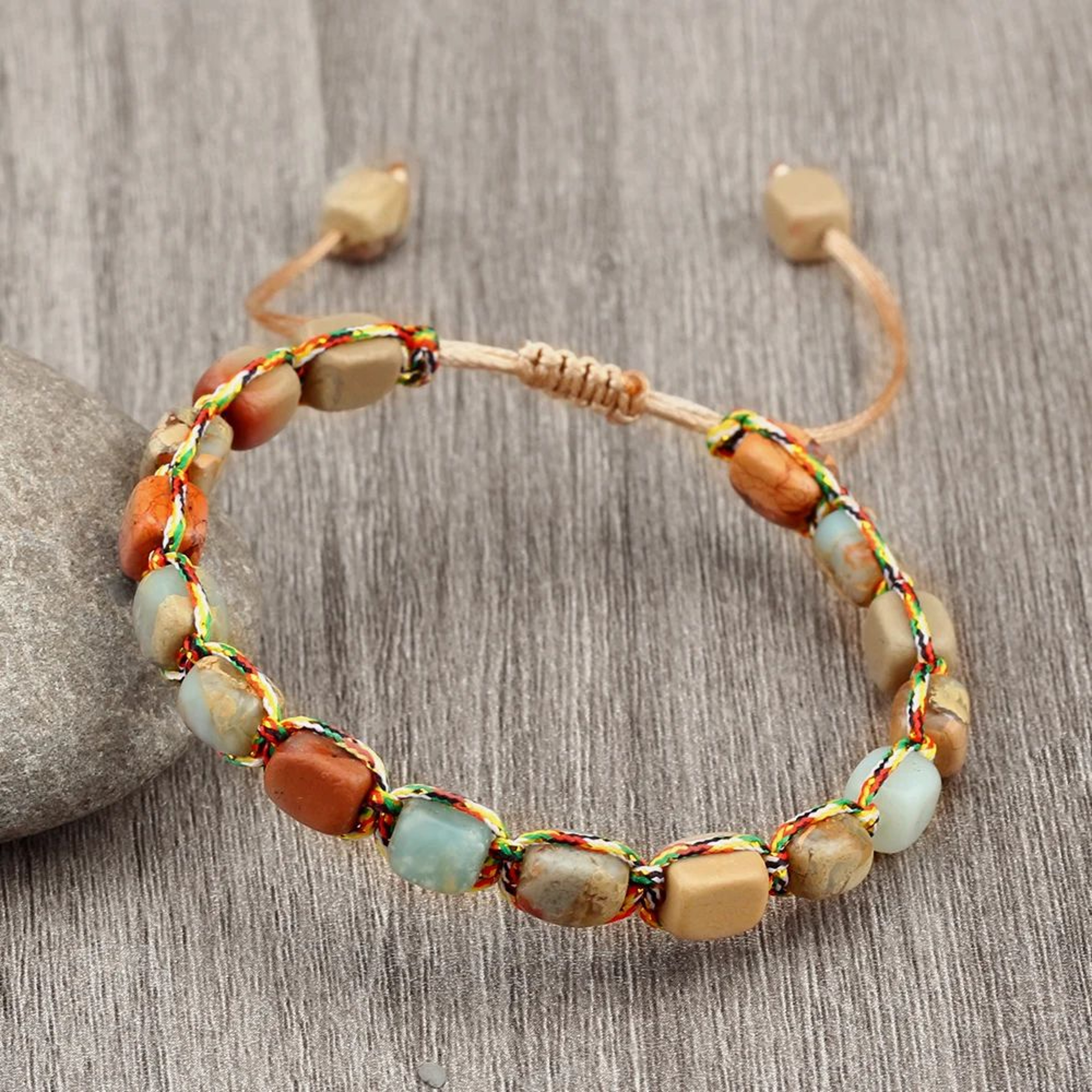 Natural Stone Square Bead Bracelet Adjustable Braided Rope Couples Bracelet For Women And Men 10