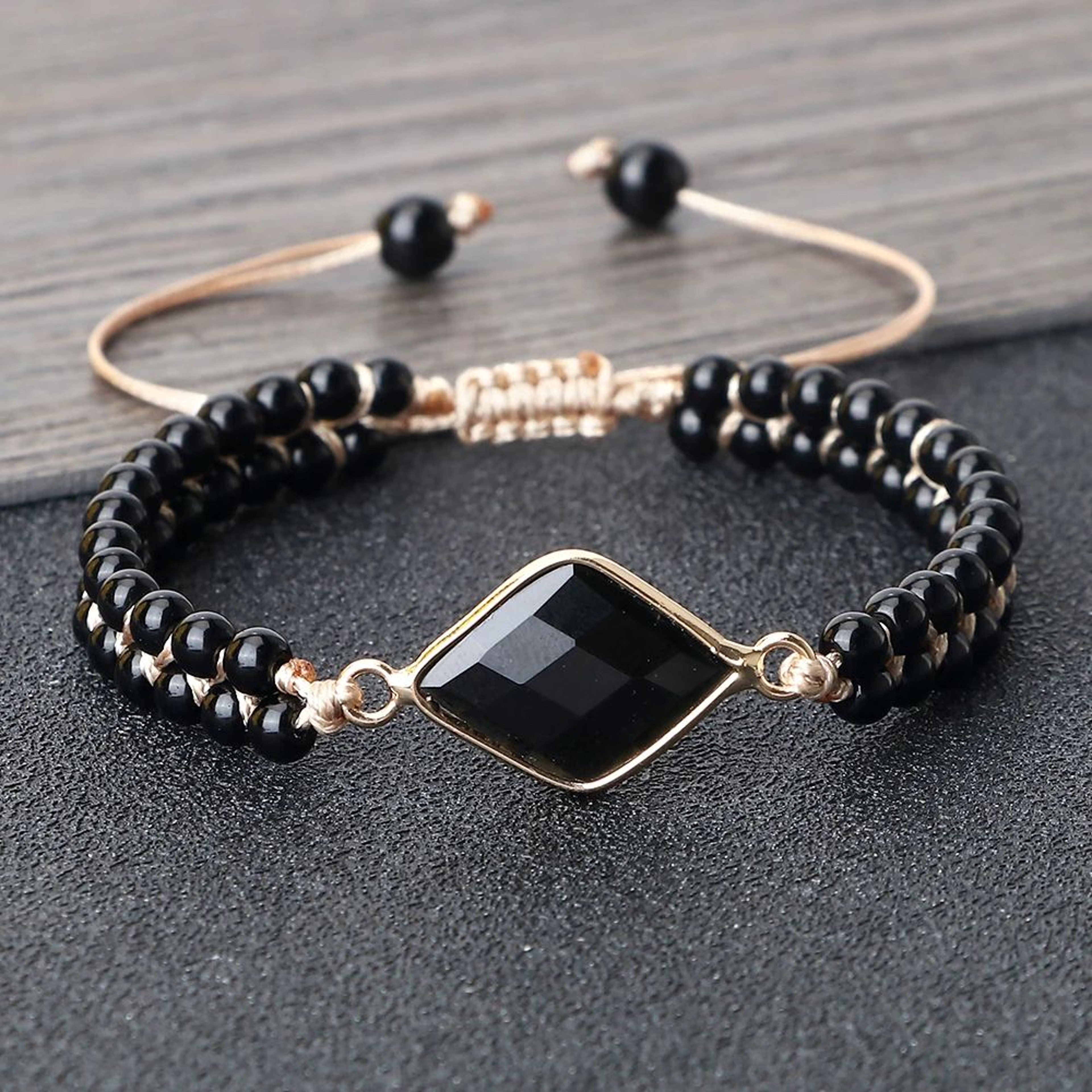 Black Onyx Obsidian Bracelet For Men  Women  Adjustable Braided Handmade Prayer Bracelet 1