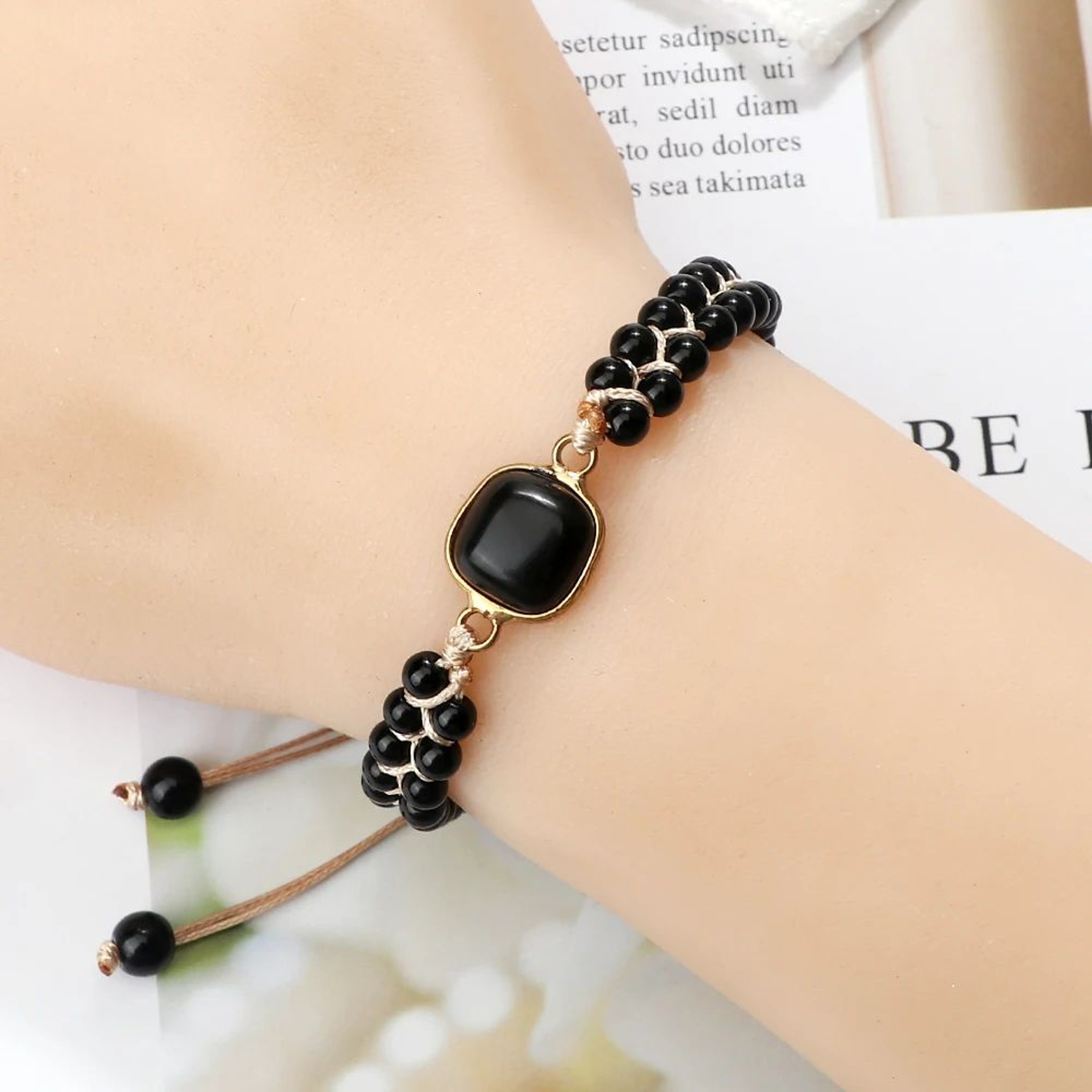 Black Onyx Obsidian Bracelet For Men  Women  Adjustable Braided Handmade Prayer Bracelet 4