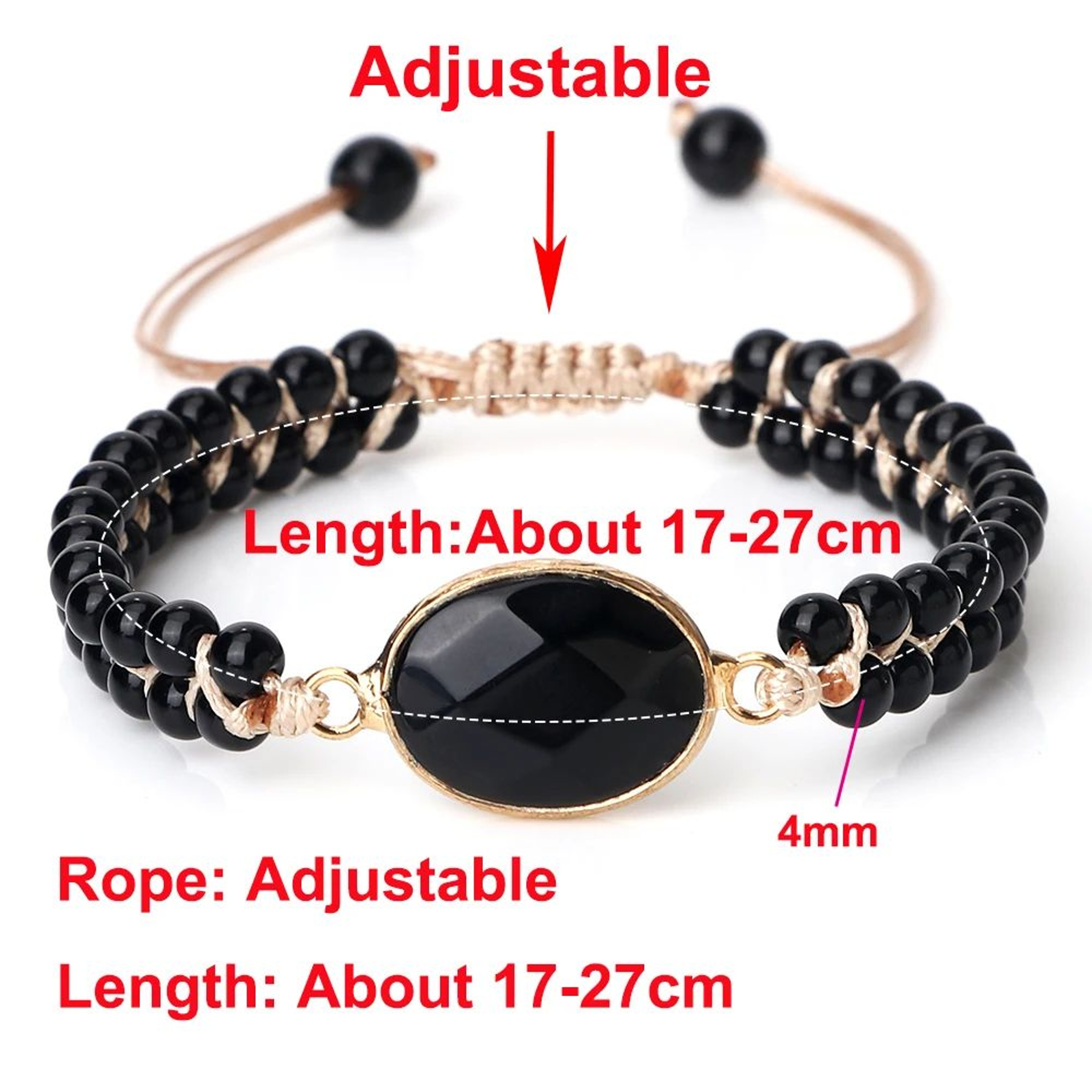 Black Onyx Obsidian Bracelet For Men  Women  Adjustable Braided Handmade Prayer Bracelet 5