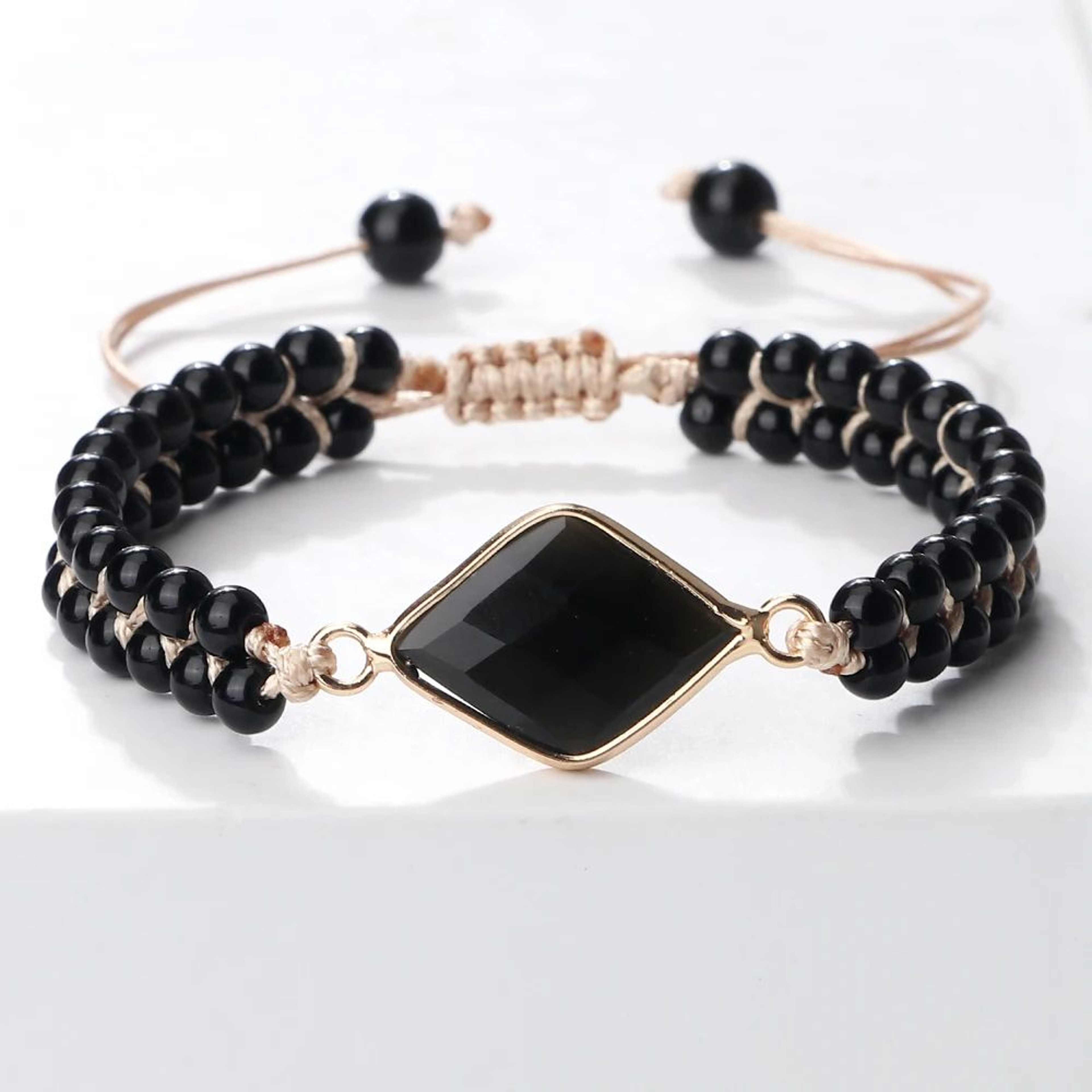 Black Onyx Obsidian Bracelet For Men  Women  Adjustable Braided Handmade Prayer Bracelet 8