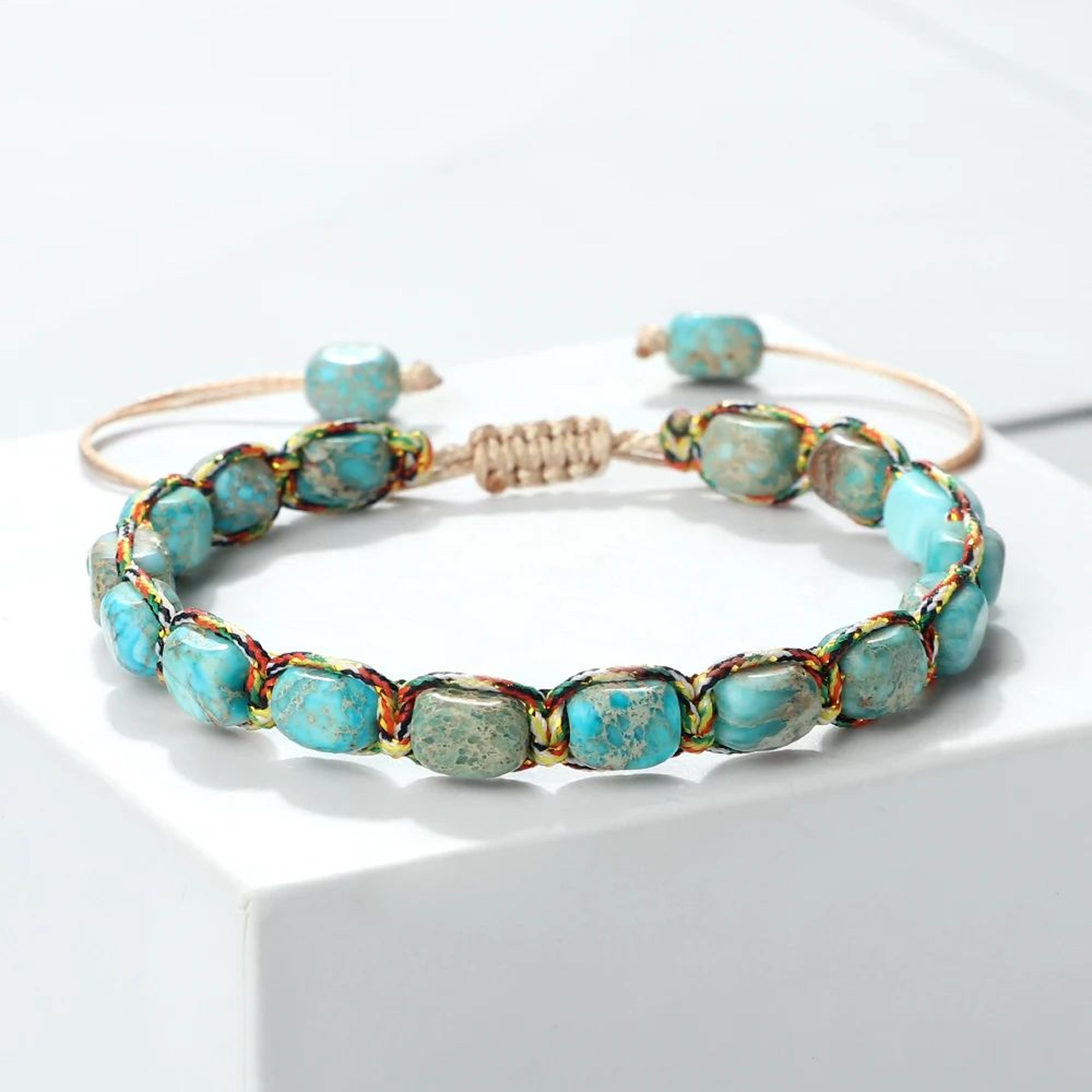 Bohemian Natural Stone Bracelet  Adjustable Braided Handmade Gemstone Wristband 2