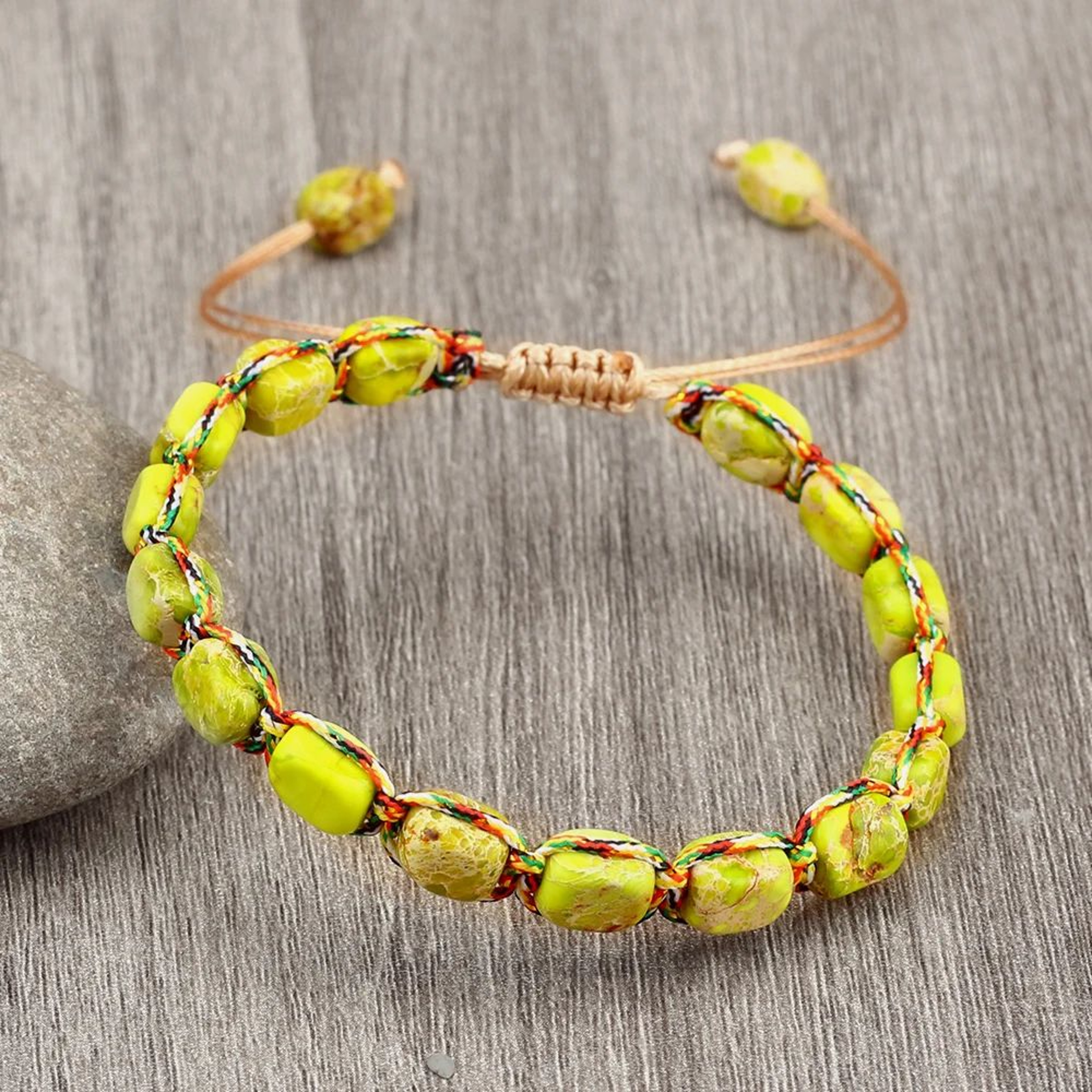 Bohemian Natural Stone Bracelet  Adjustable Braided Handmade Gemstone Wristband 7