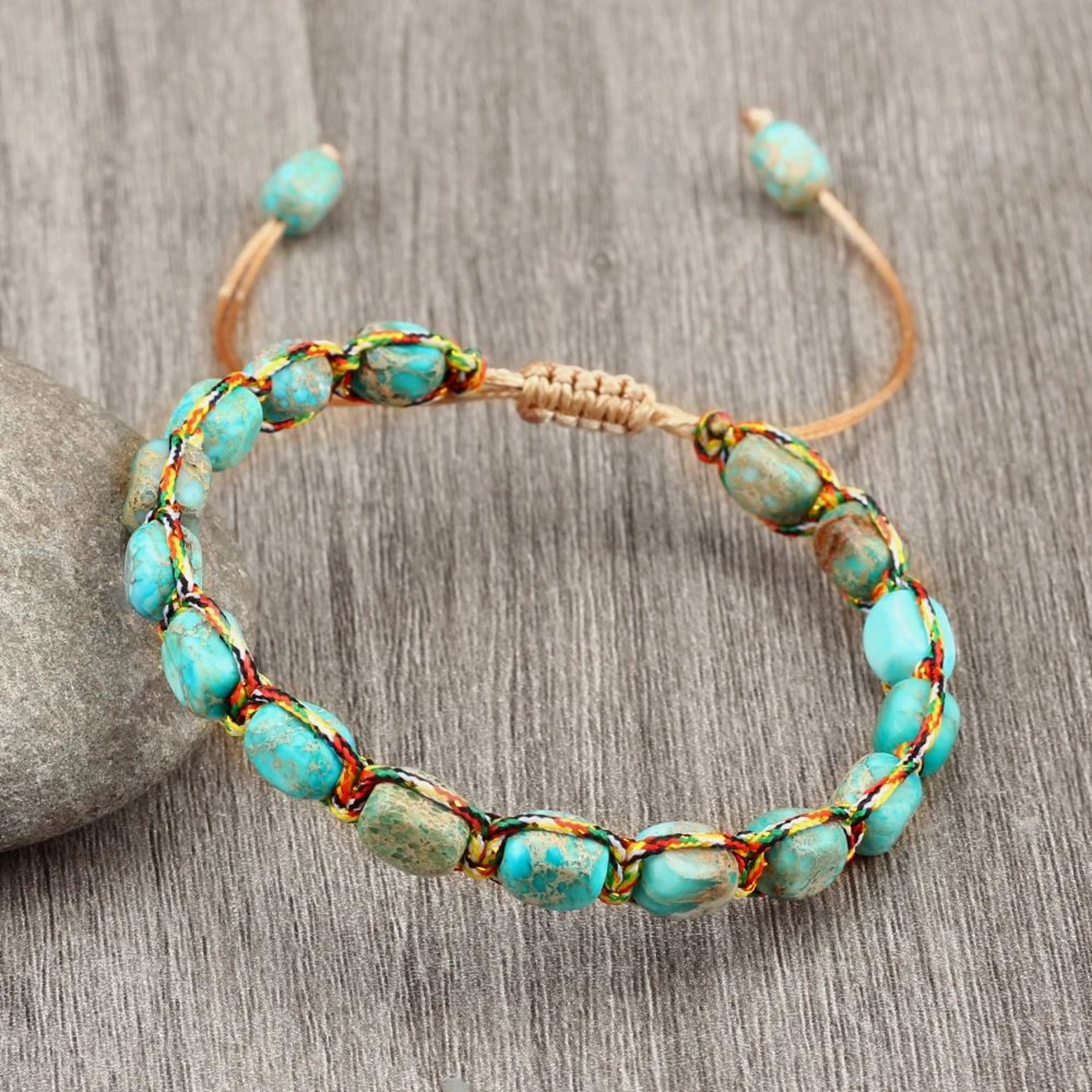 Bohemian Natural Stone Bracelet  Adjustable Braided Handmade Gemstone Wristband 8