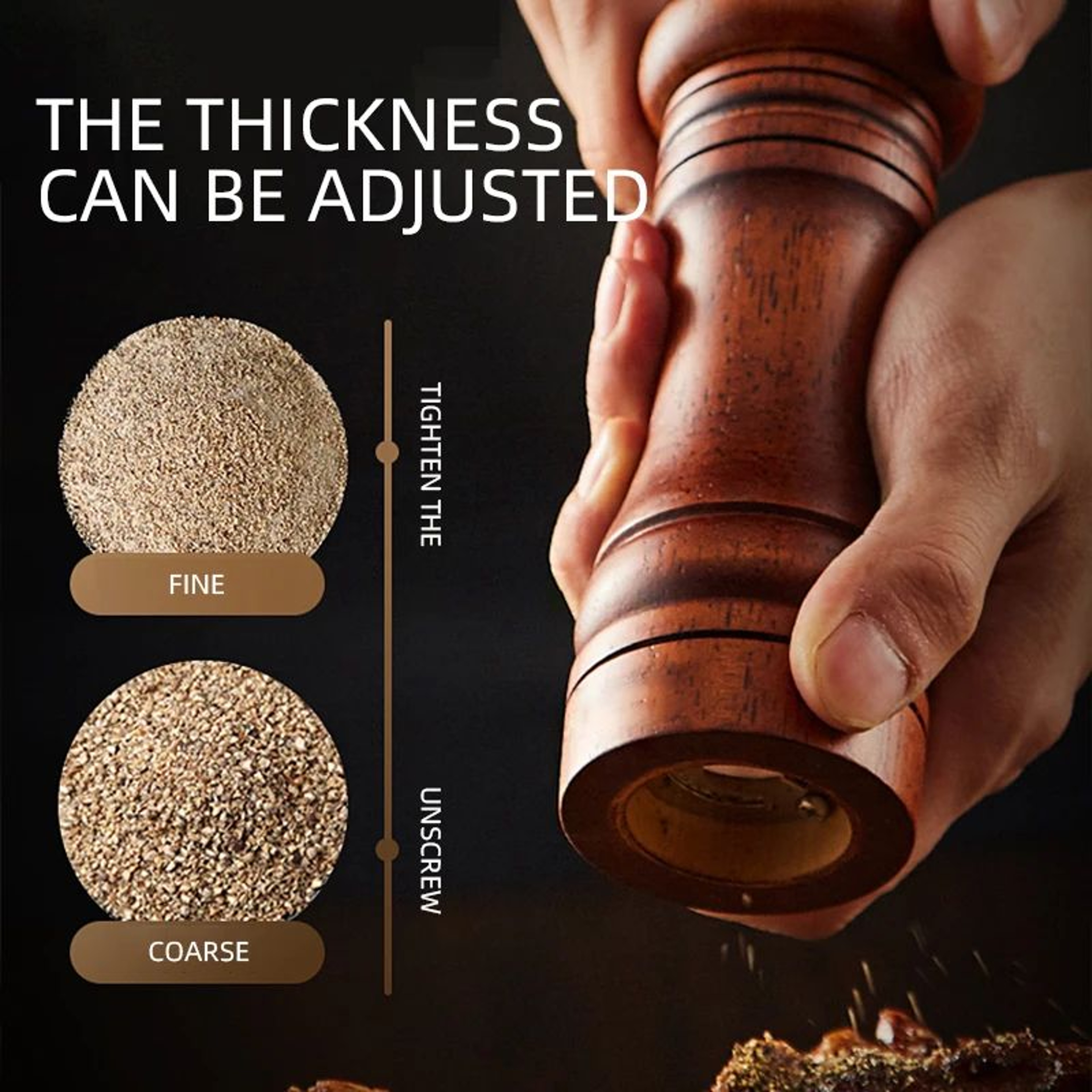 Premium Wood Pepper Grinder Set  Adjustable Salt And Pepper Mill With Ceramic Core 0