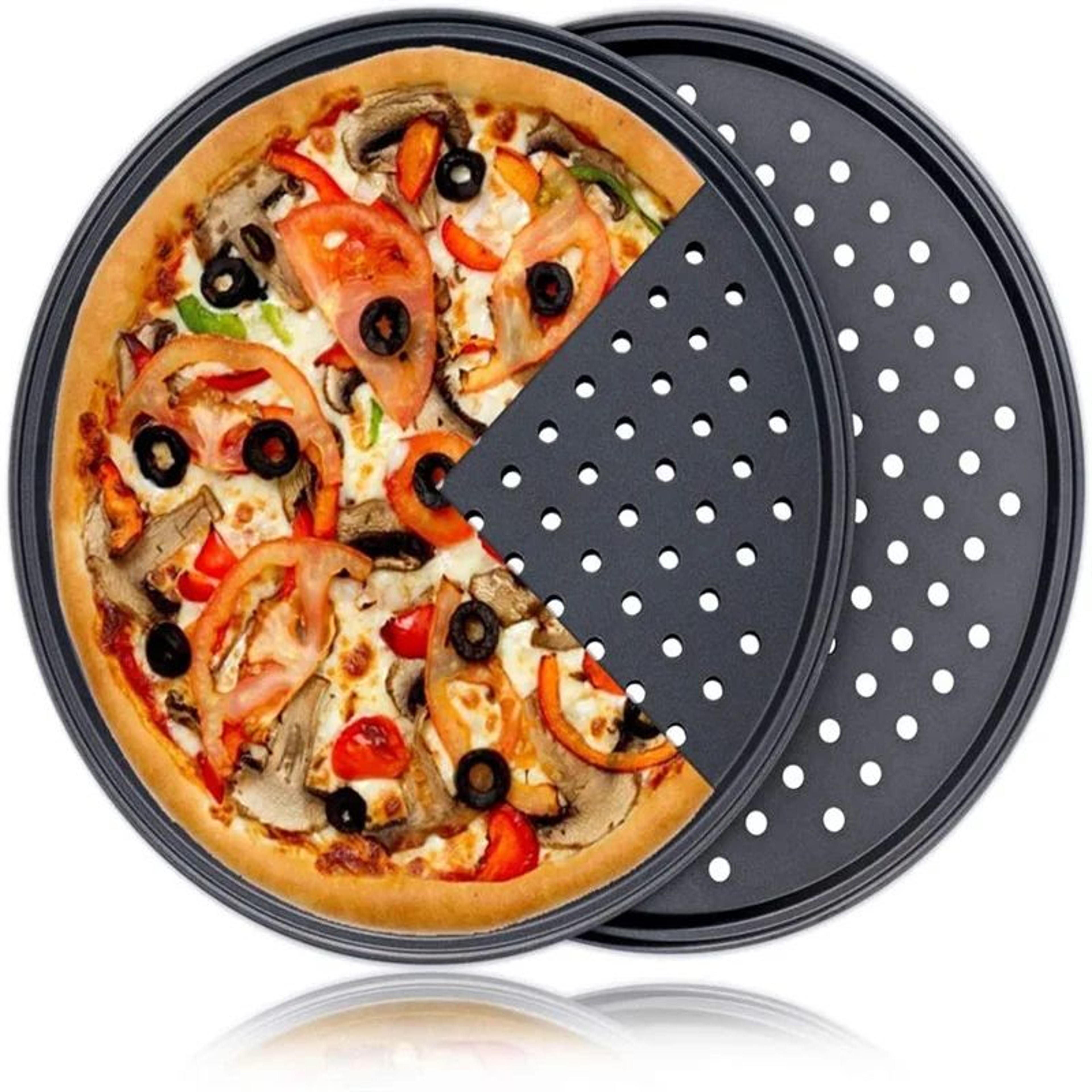 CrispyCrust Pro Nonstick Pizza Crisper Tray  Carbon Steel Perforated Pizza Pan 0