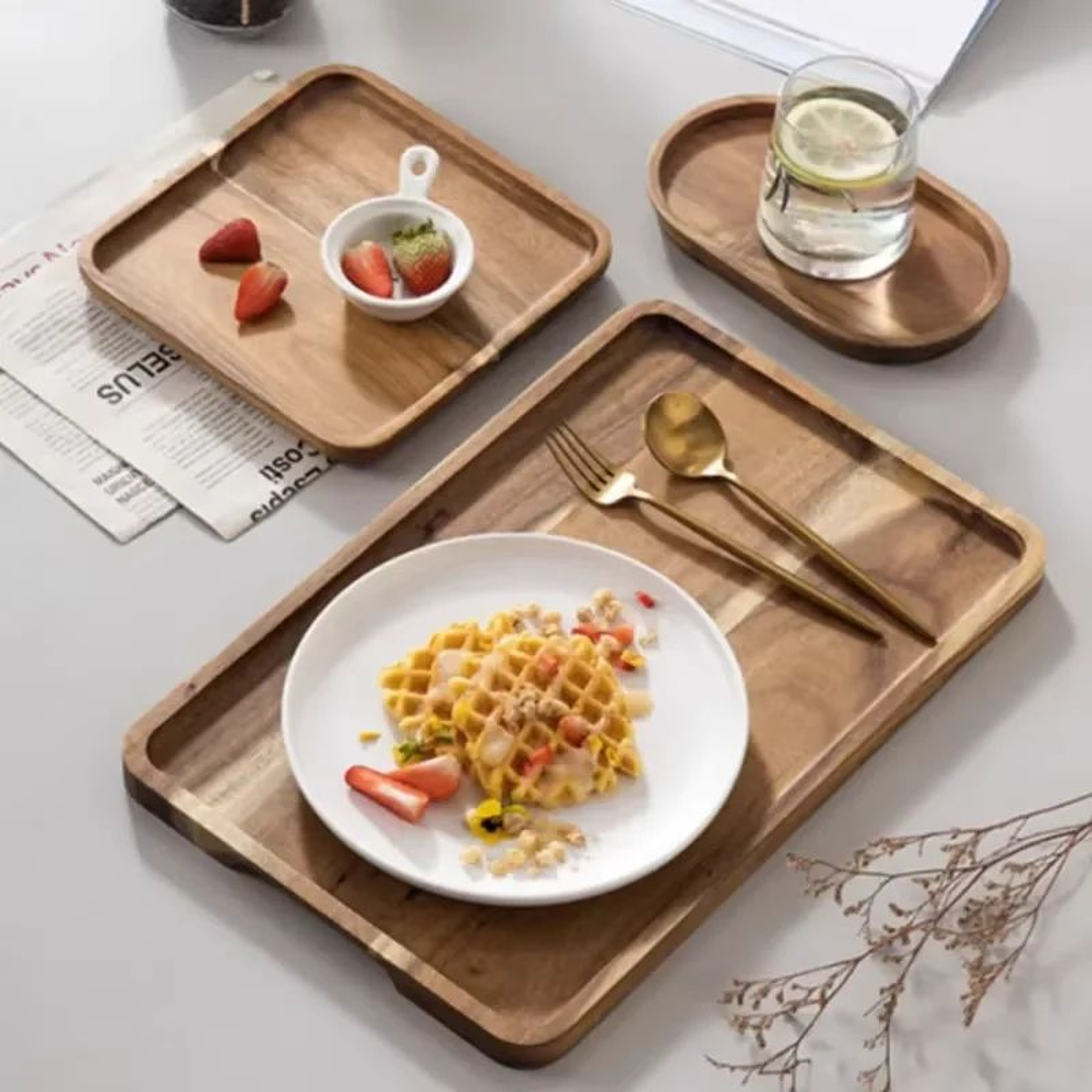 Elegant Acacia Wood Serving Tray For Coffee Tea  Snacks 2