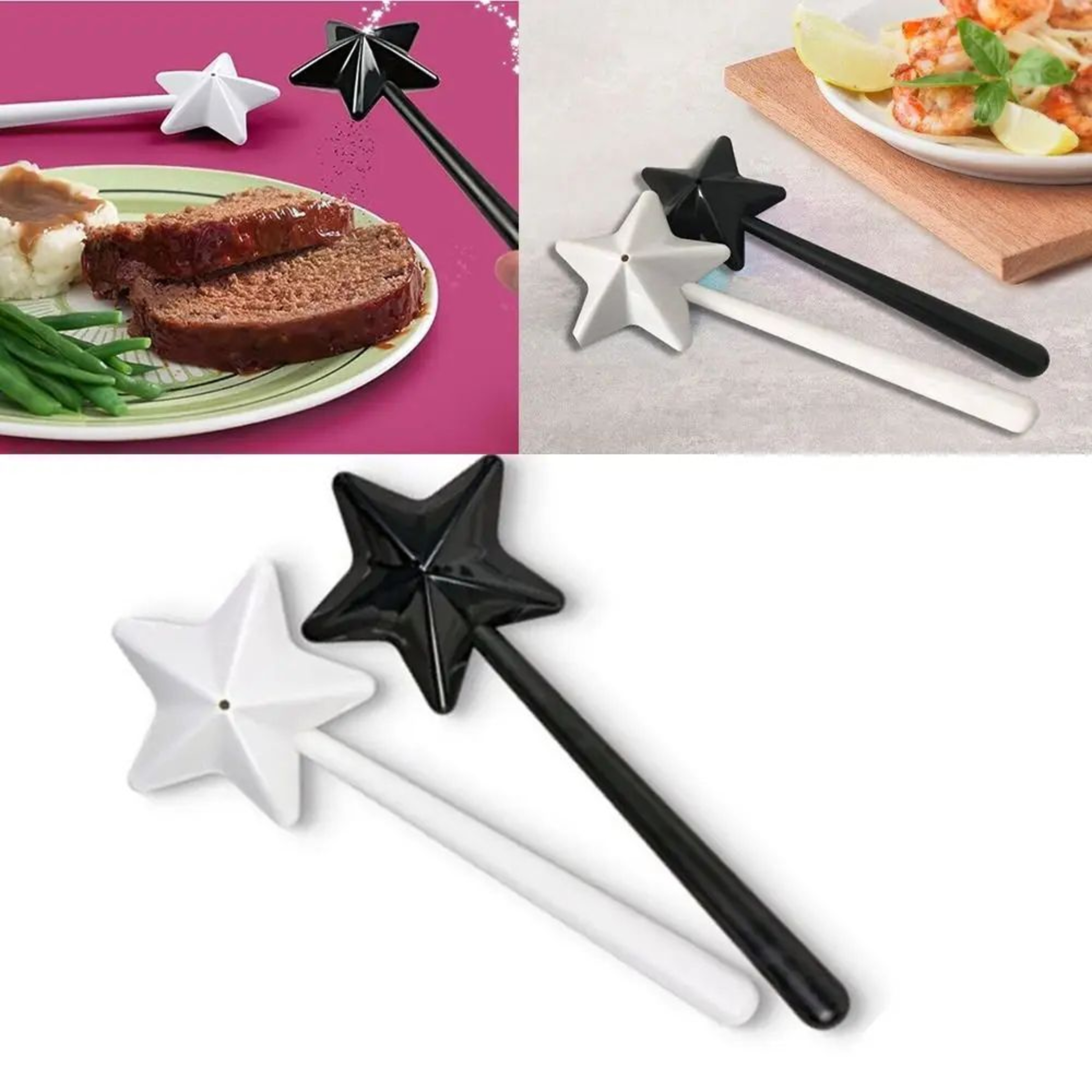 Magic Wand Salt  Pepper Shaker Set Refillable Star Spice Dispensers 5
