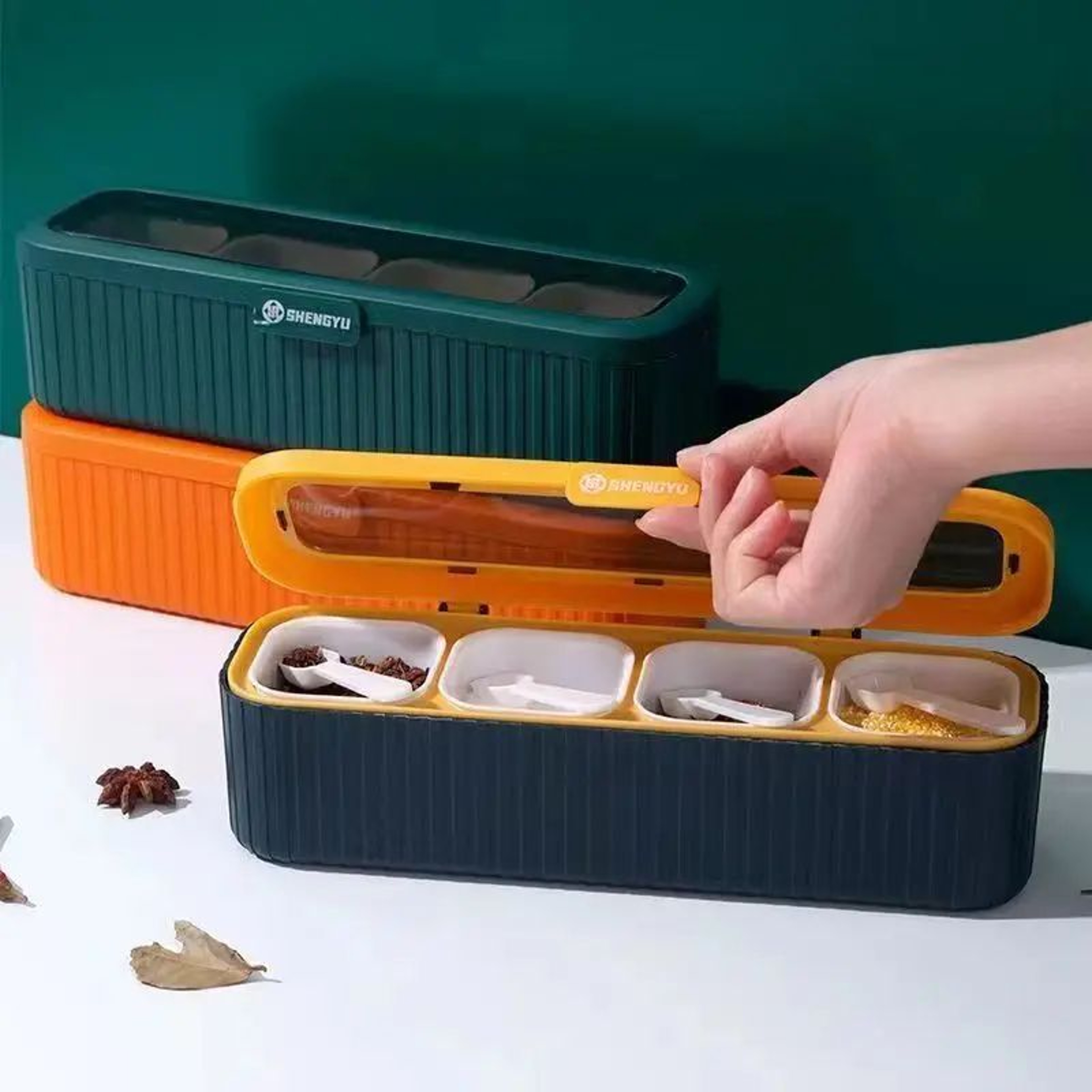 ClearView 4Piece Spice Container Set With Rack  Spoons  Crystal Seasoning Box Organizer 3