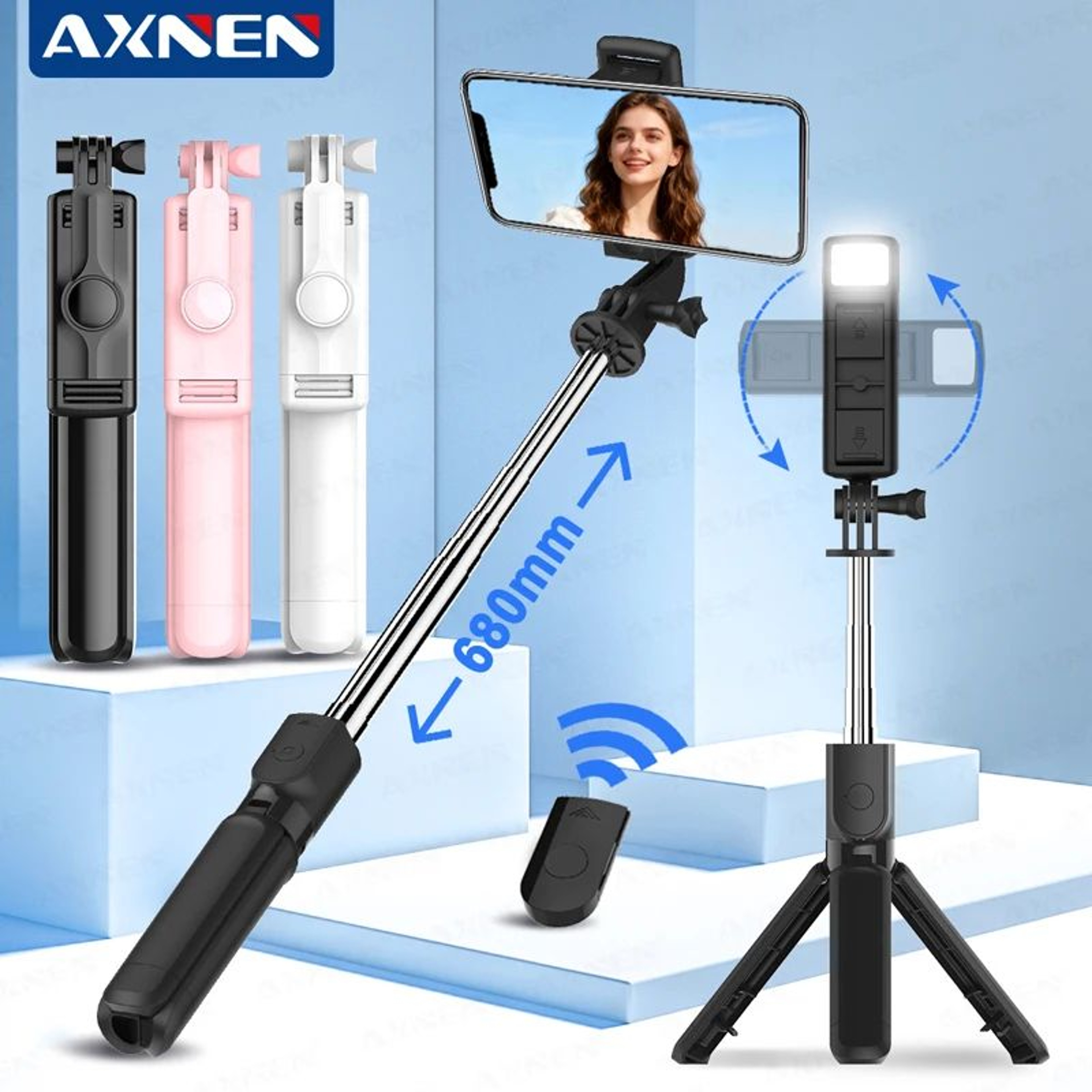 AllinOne Bluetooth Selfie Stick Tripod With Light  Remote For IPhone And Smartphones 0