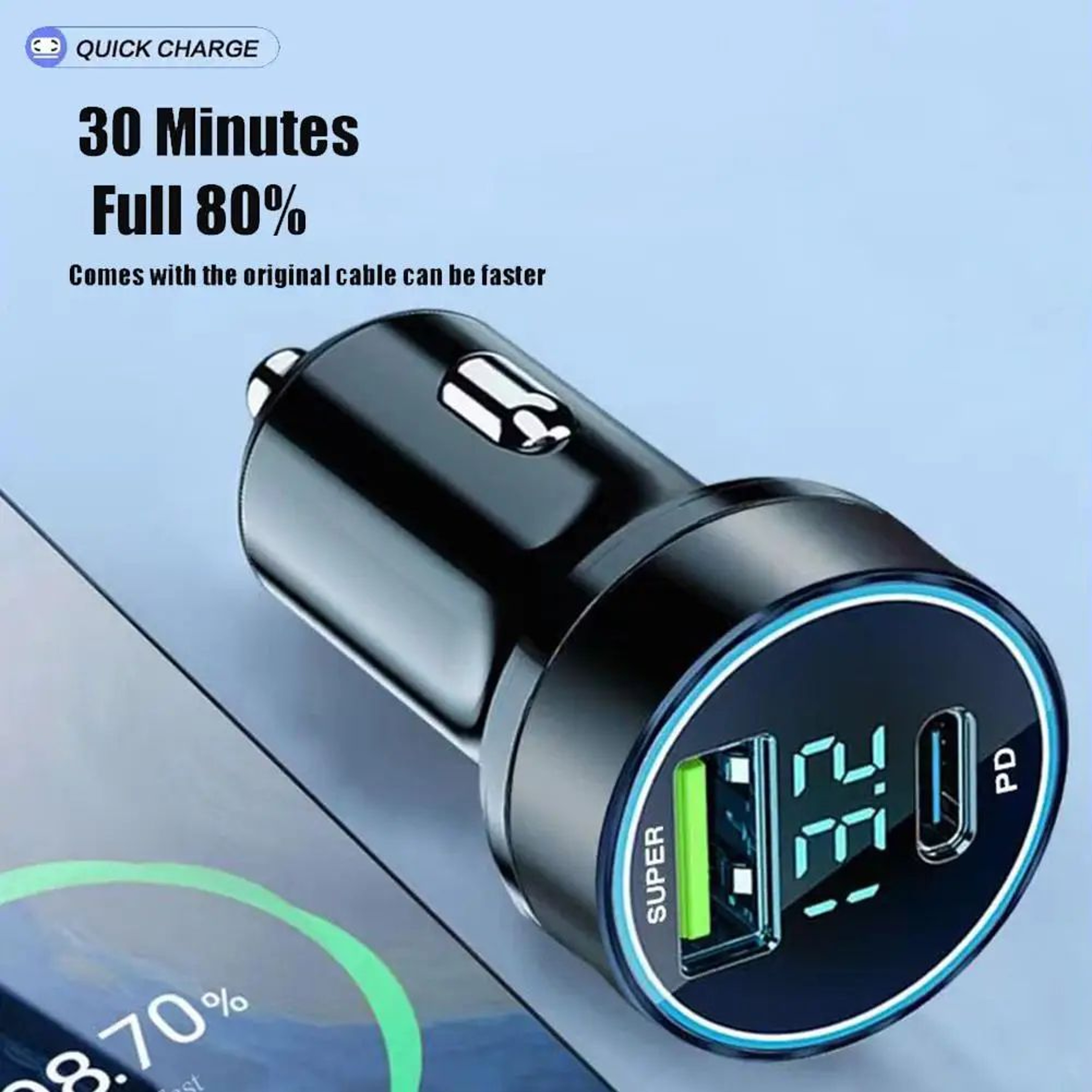 120W USBC Car Charger With Dual Ports For Fast InCar Charging 3