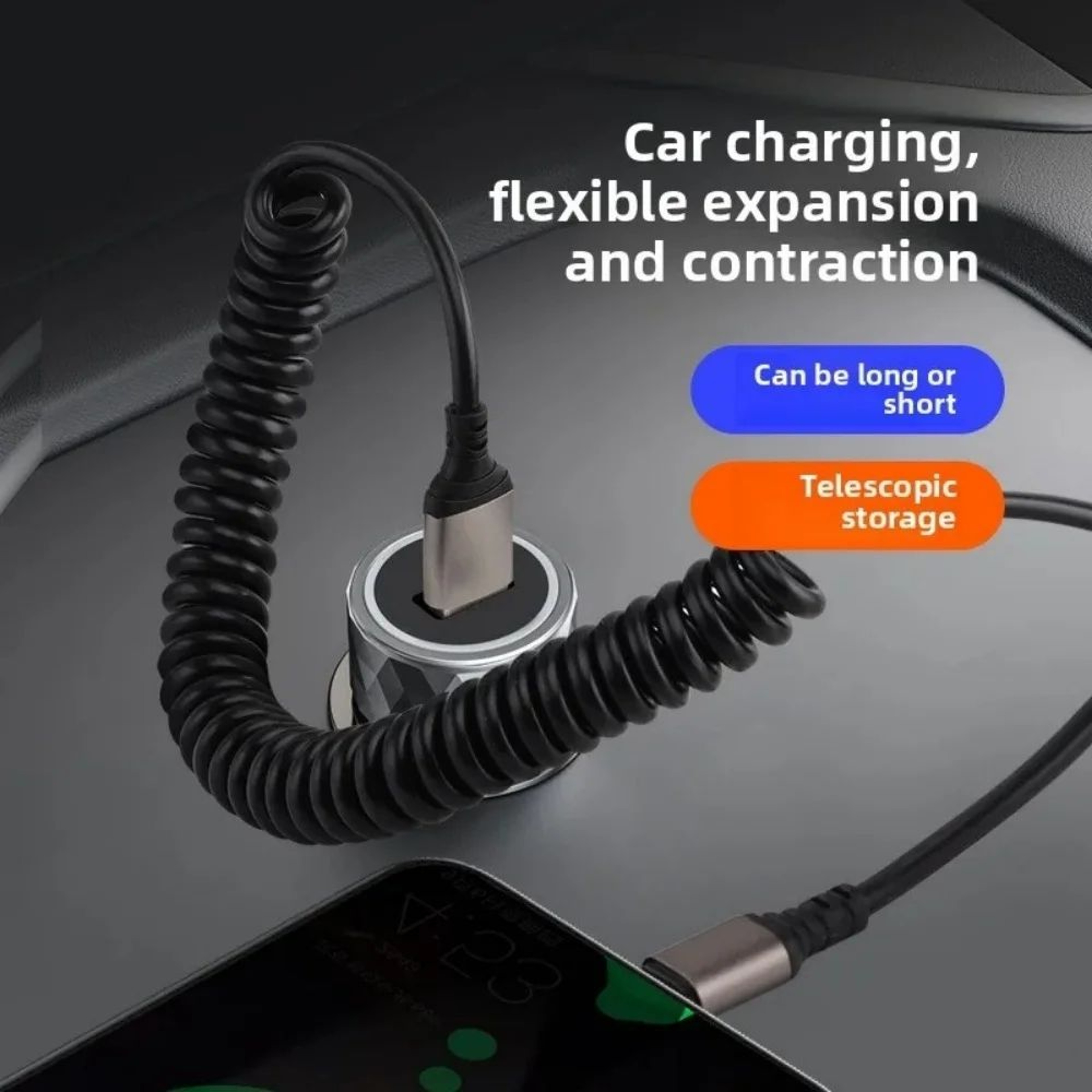 66W Fast Charging Retractable USBC Cable  PD TypeC Spring Charger Cord 2